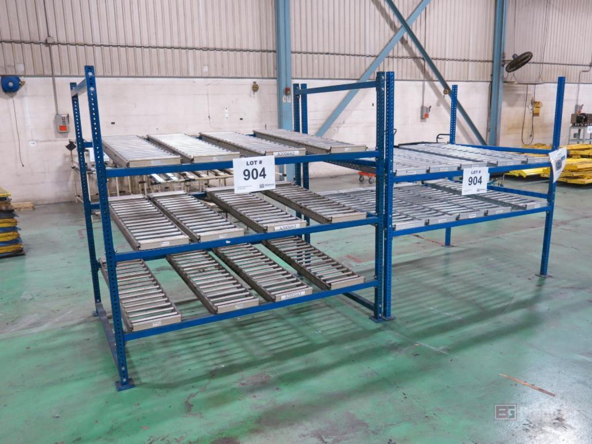 Lot of (2) Roller Topped Gravity Conveyor Racks