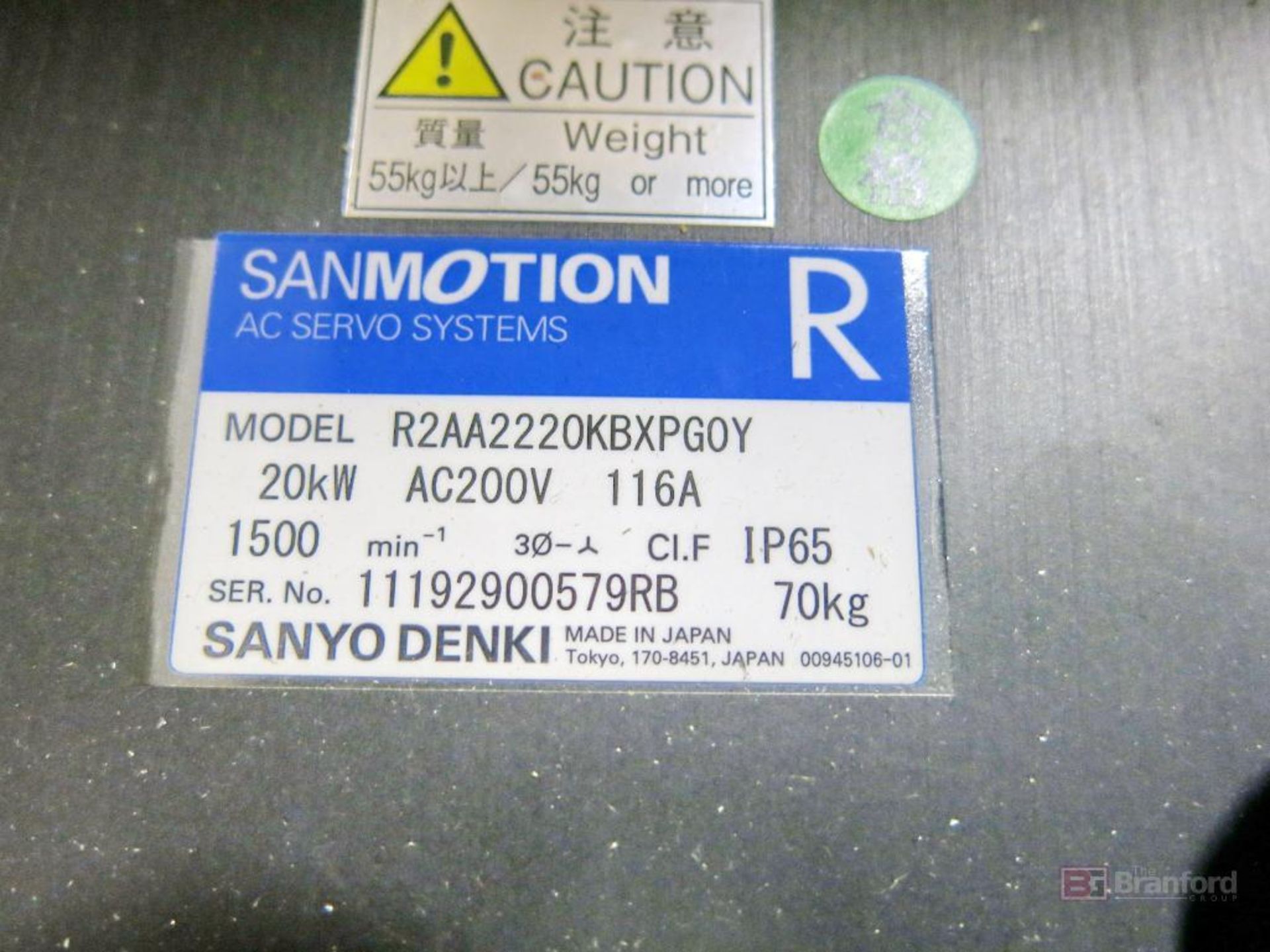 Sanyo Denki Model R2AA2220KBXPGOY Servo Motor - Image 2 of 2