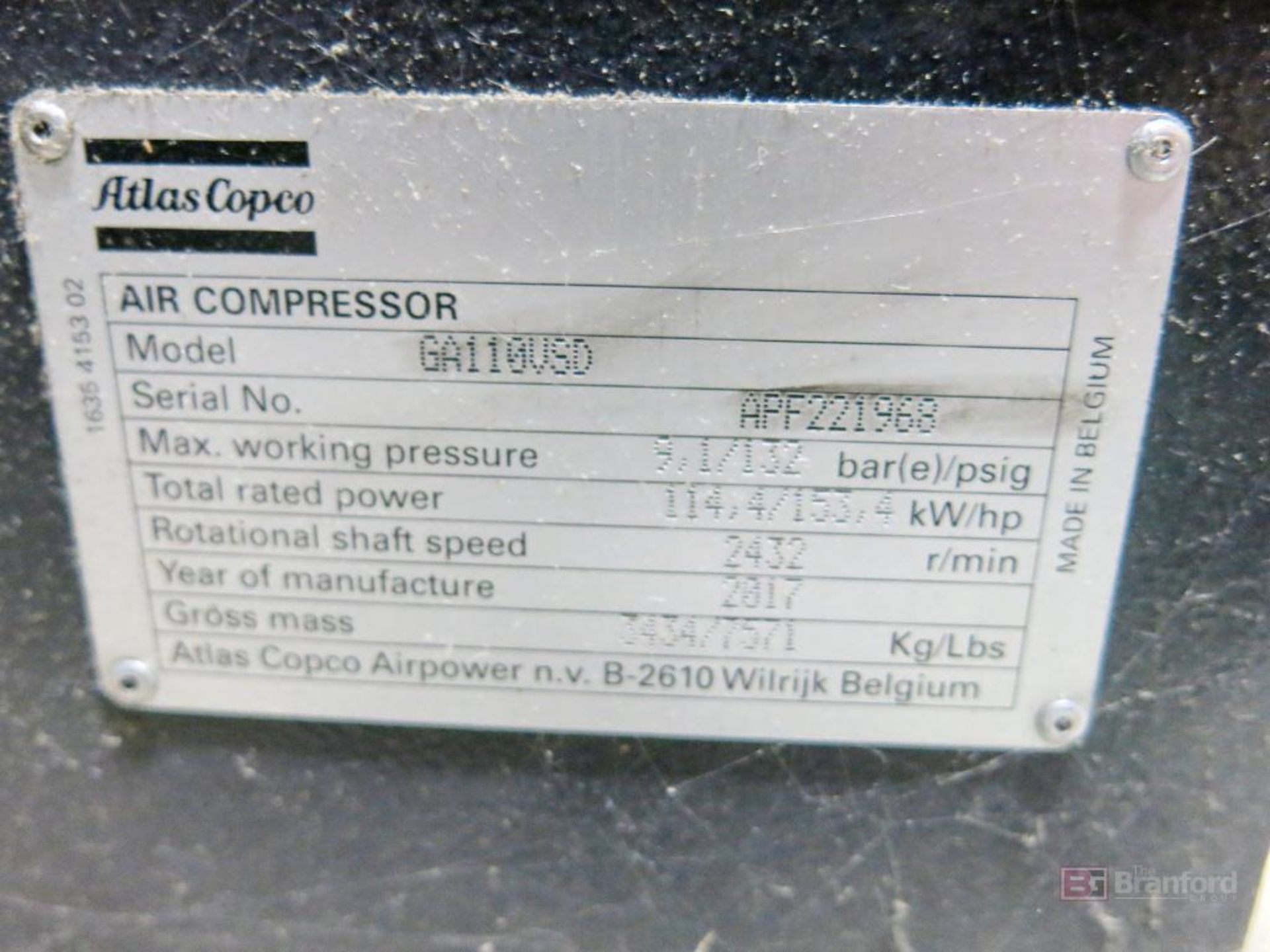 Atlas Copco Model GA 110VSD 154.3-HP Variable Speed Air Compressor - Image 4 of 4