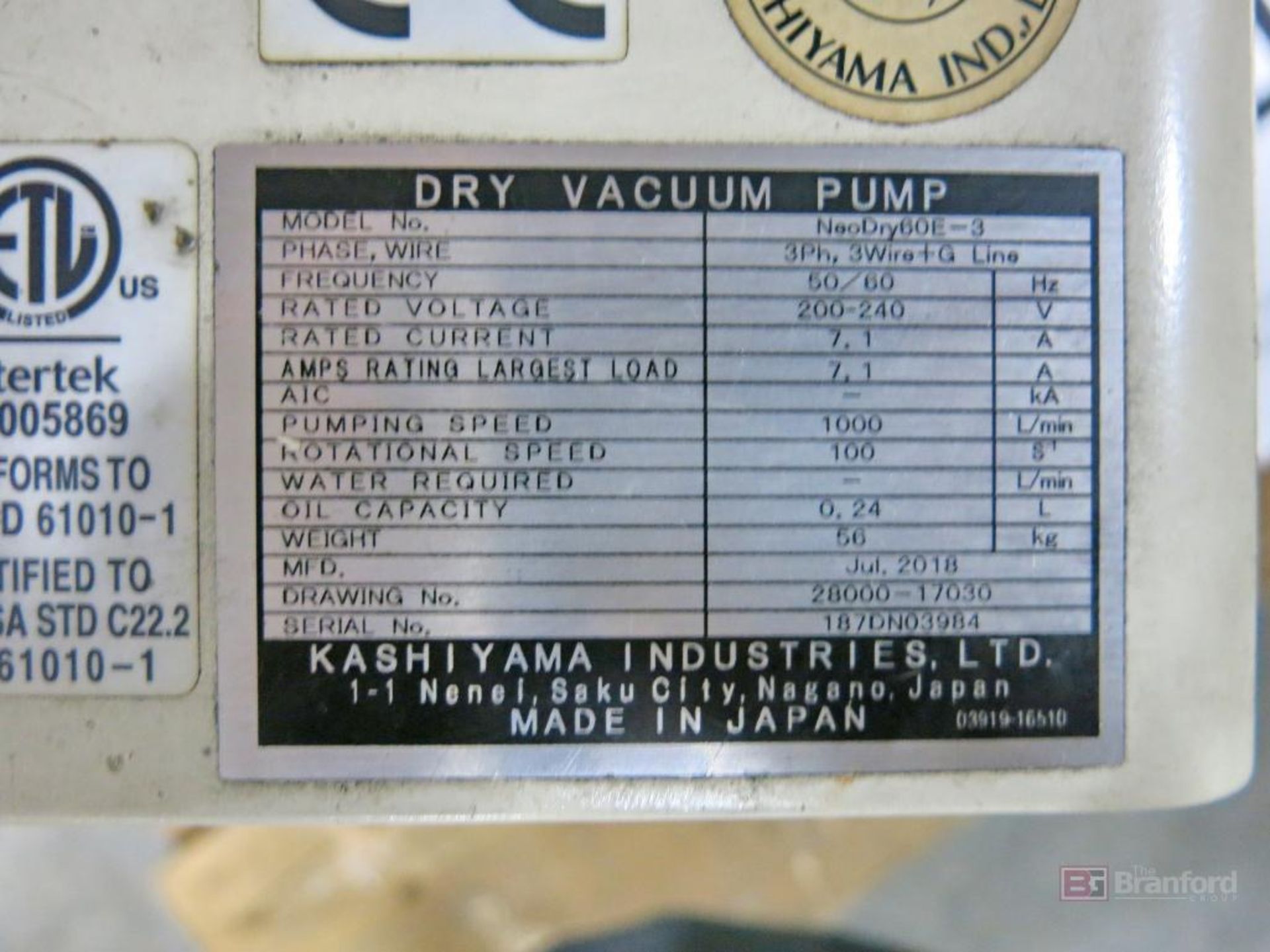 Kashiyama Neodry 36E Dry Vacuum Pump - Image 2 of 3