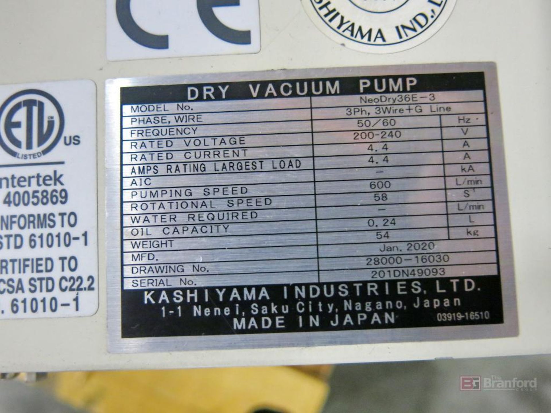 Lot of (2) Kashiyama Neodry 36E Dry Vacuum Pumps - Image 3 of 3