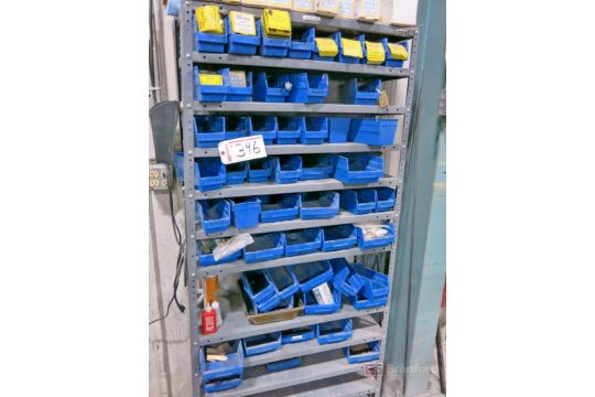 (4) Sections of Light Duty Racking w/ Arco Bins, (1) Custom made 2-Door ...
