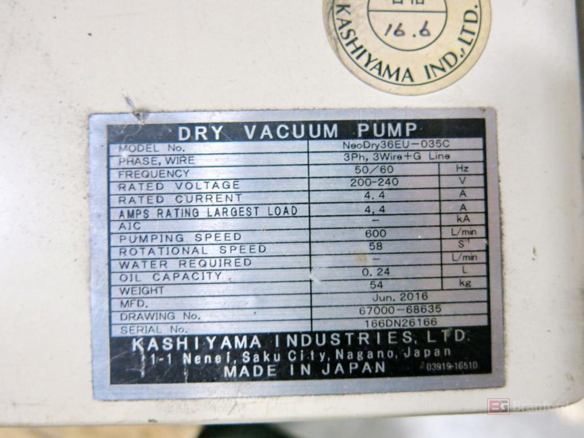 Kashiyama Neodry 36E Dry Vacuum Pump - Image 3 of 3