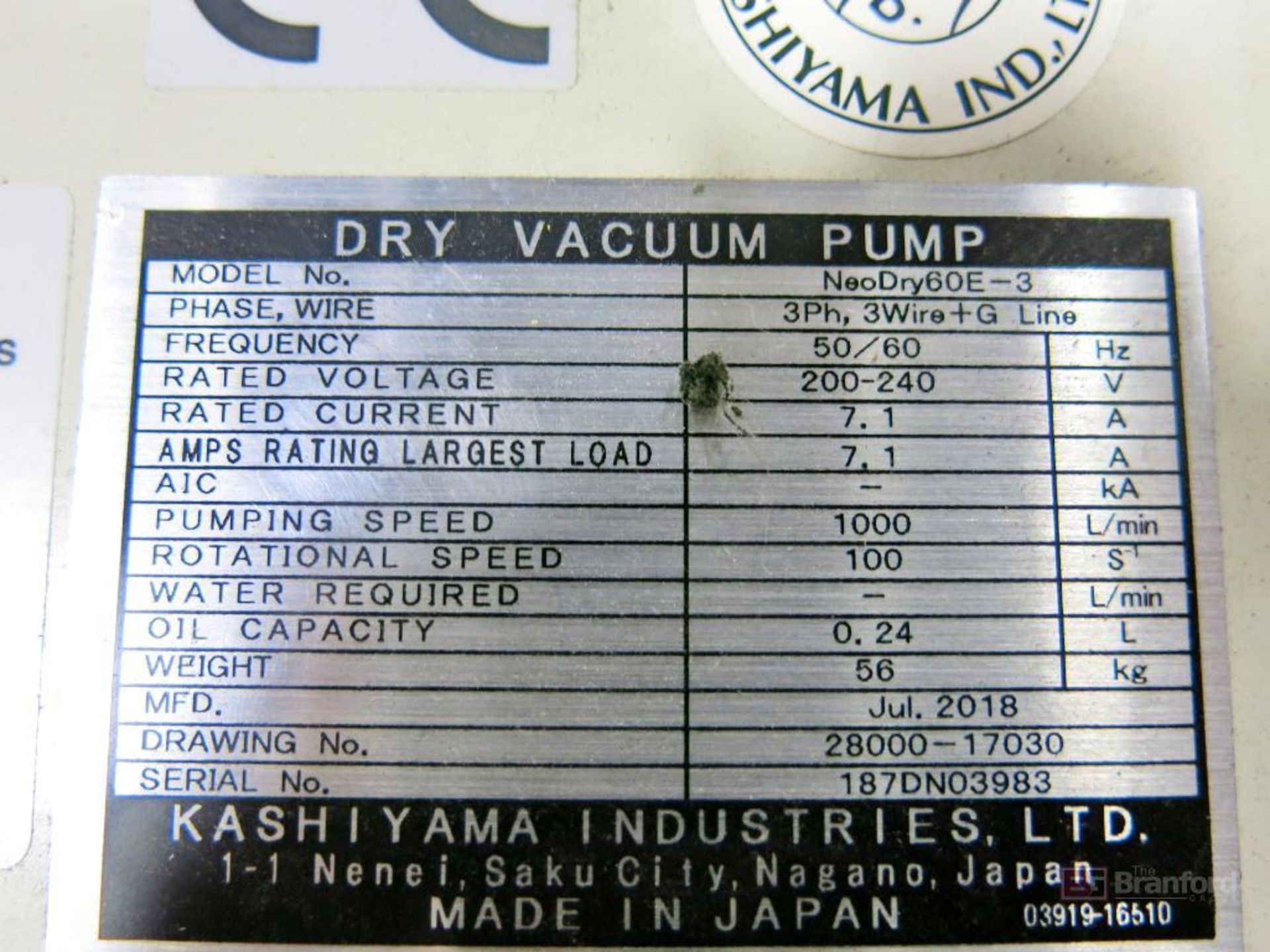 Kashiyama Neodry 60E Dry Vacuum Pump - Image 3 of 3