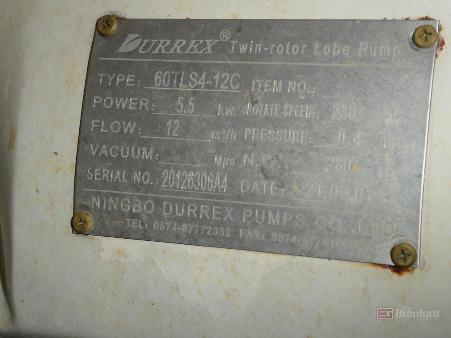 Durrex Type 60TLS4-12C, 5.5KW Twin Motor Lobe Pump - Image 4 of 5
