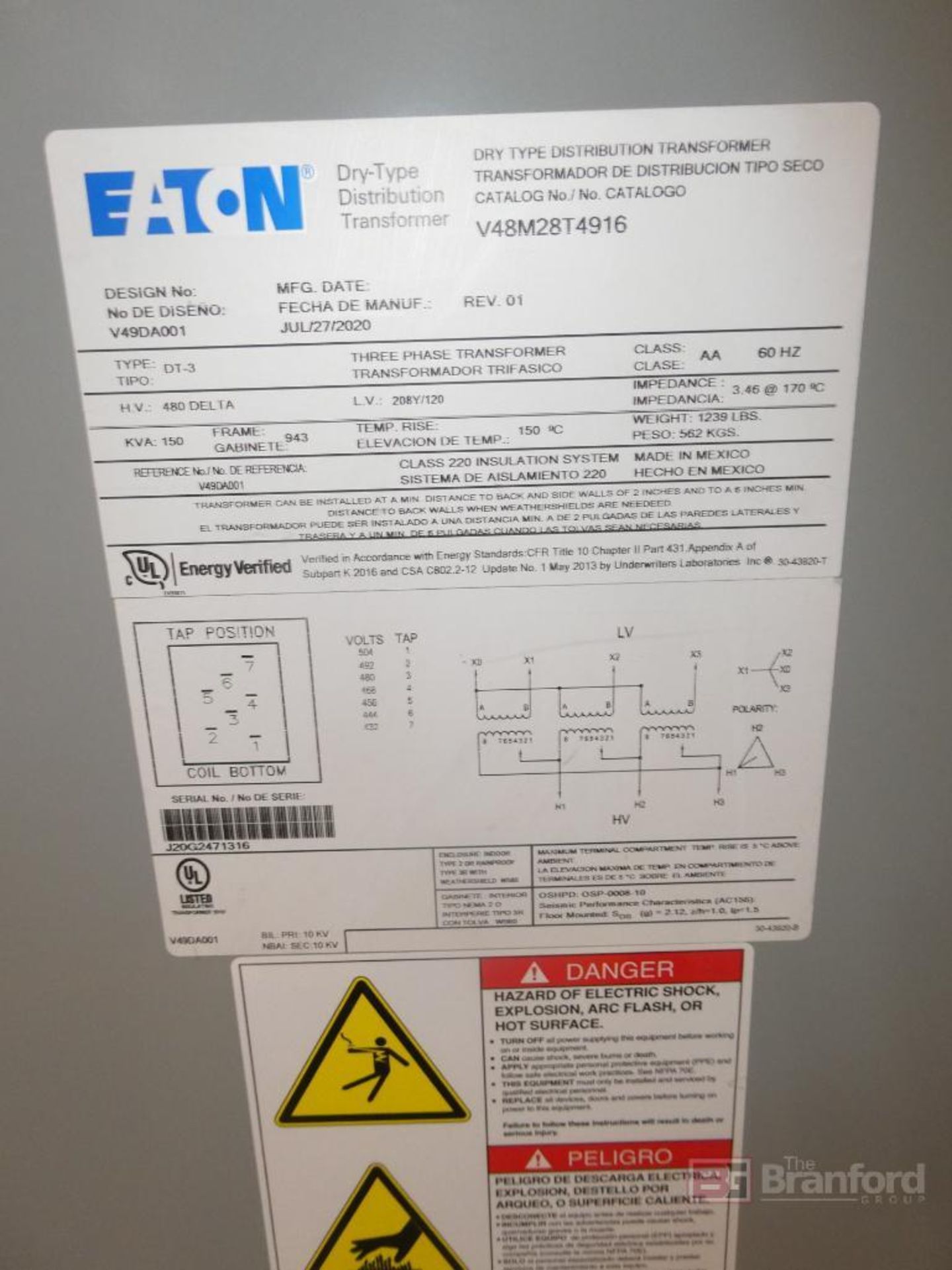 2020 Eaton Electrical Panels and Type DT-3 Transformer - Image 2 of 4