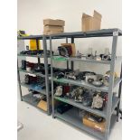 (2) Metal Shelving units with contents including spare parts for fords packaging lines