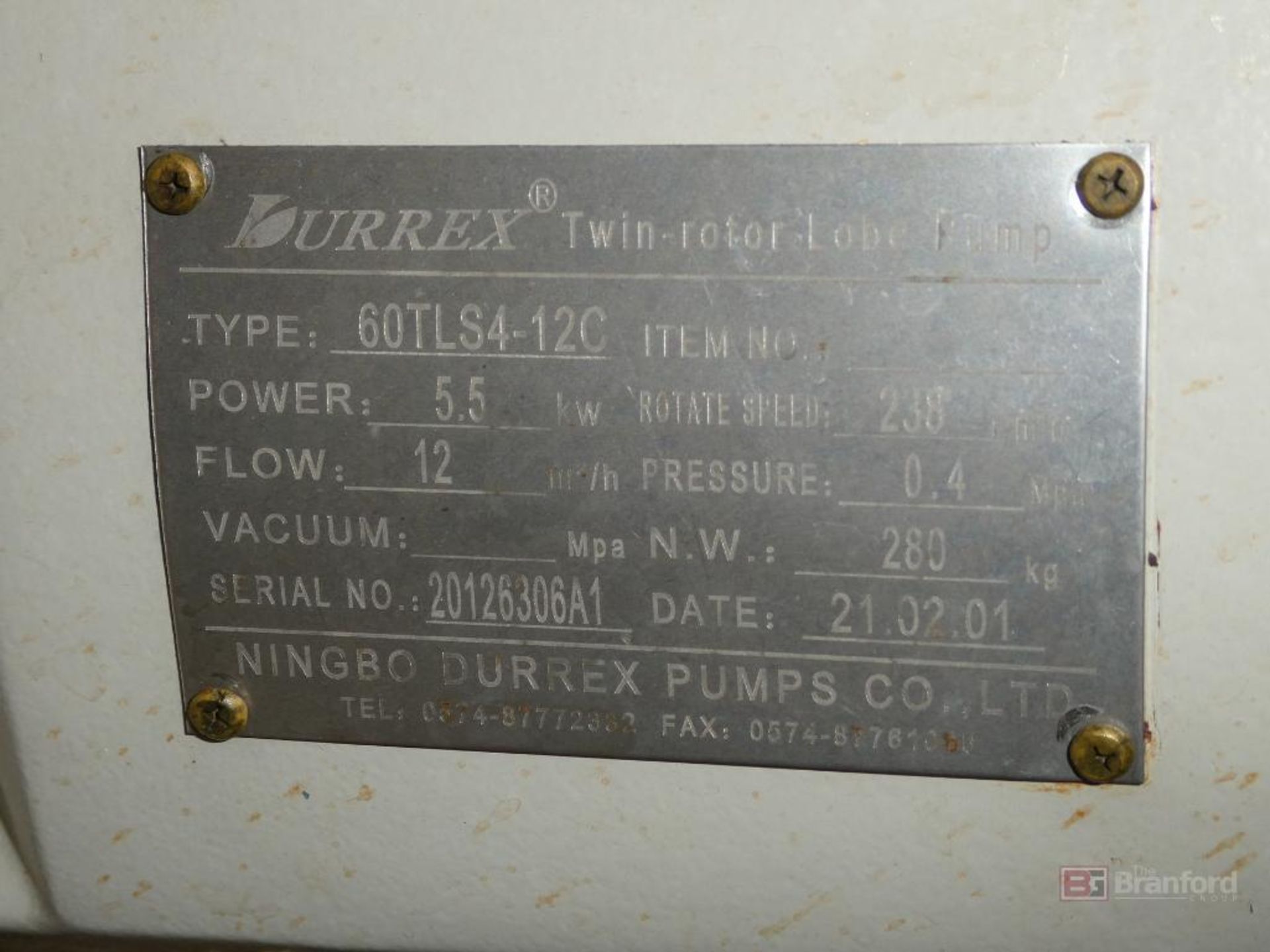 Durrex Type 60TLS4-12C, 5.5KW Twin Motor Lobe Pump - Image 4 of 5