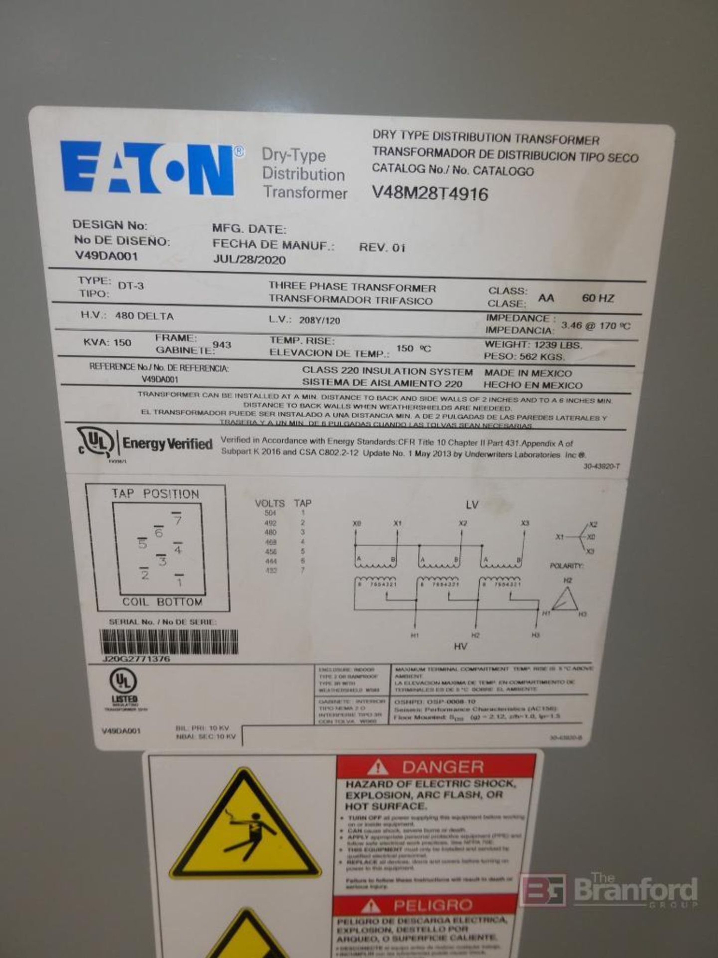 2020 Eaton Electrical Panels and Type DT-3 Transformer - Image 2 of 4