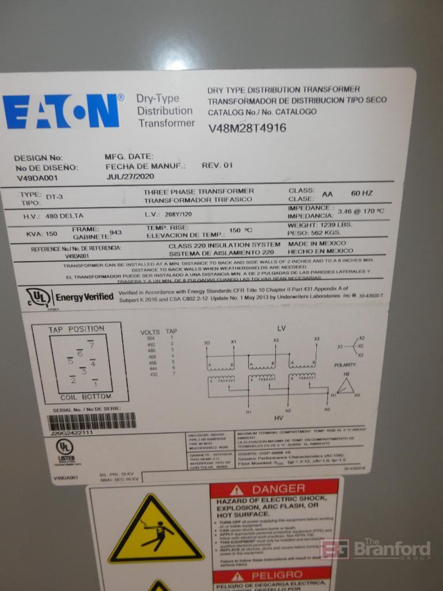 2020 Eaton Electrical Panels and Type DT-3 Transformer - Image 2 of 4