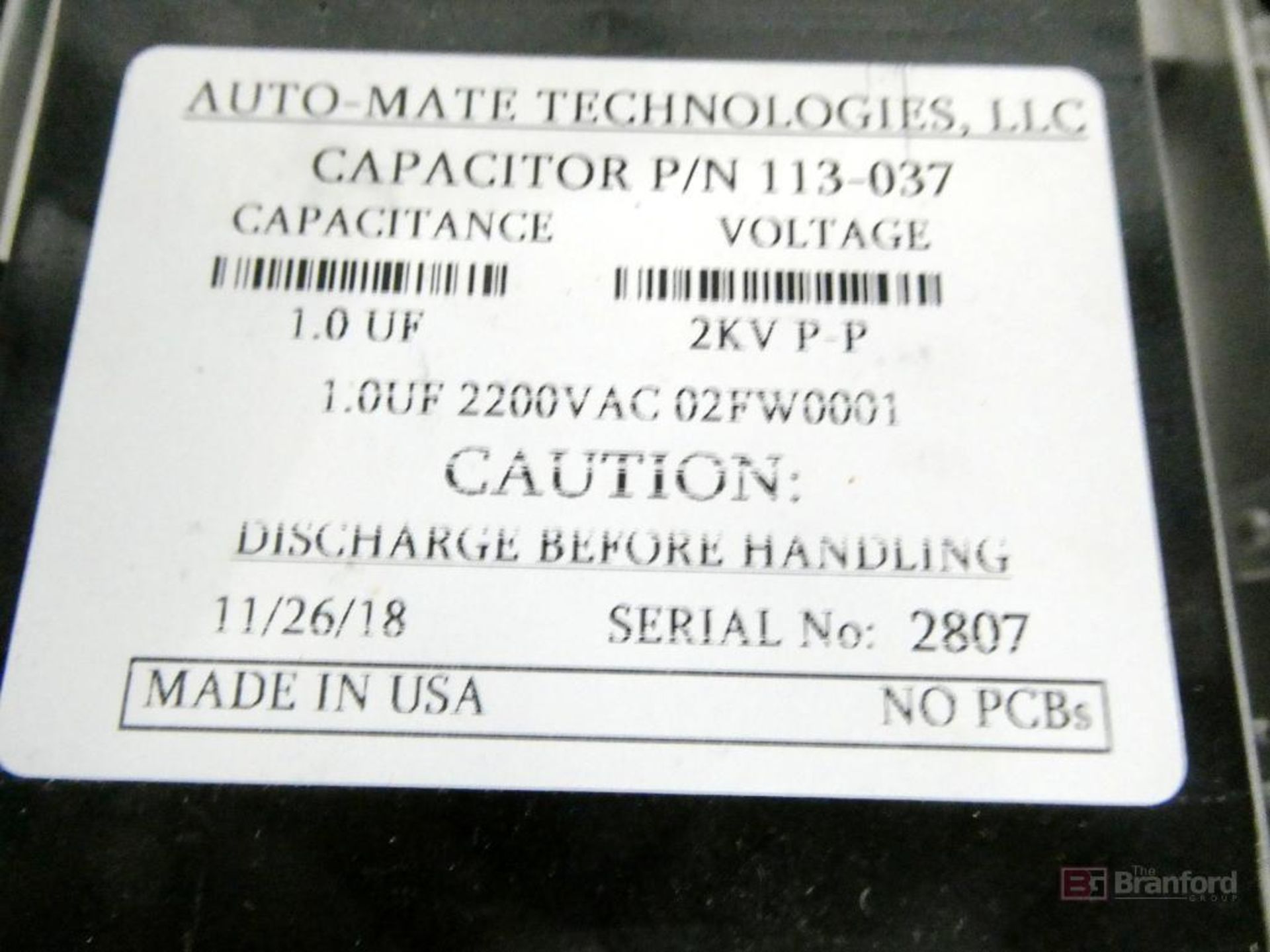(4) Auto-Mate Technologies P/N 113-037, Capacitor Units - Image 3 of 3