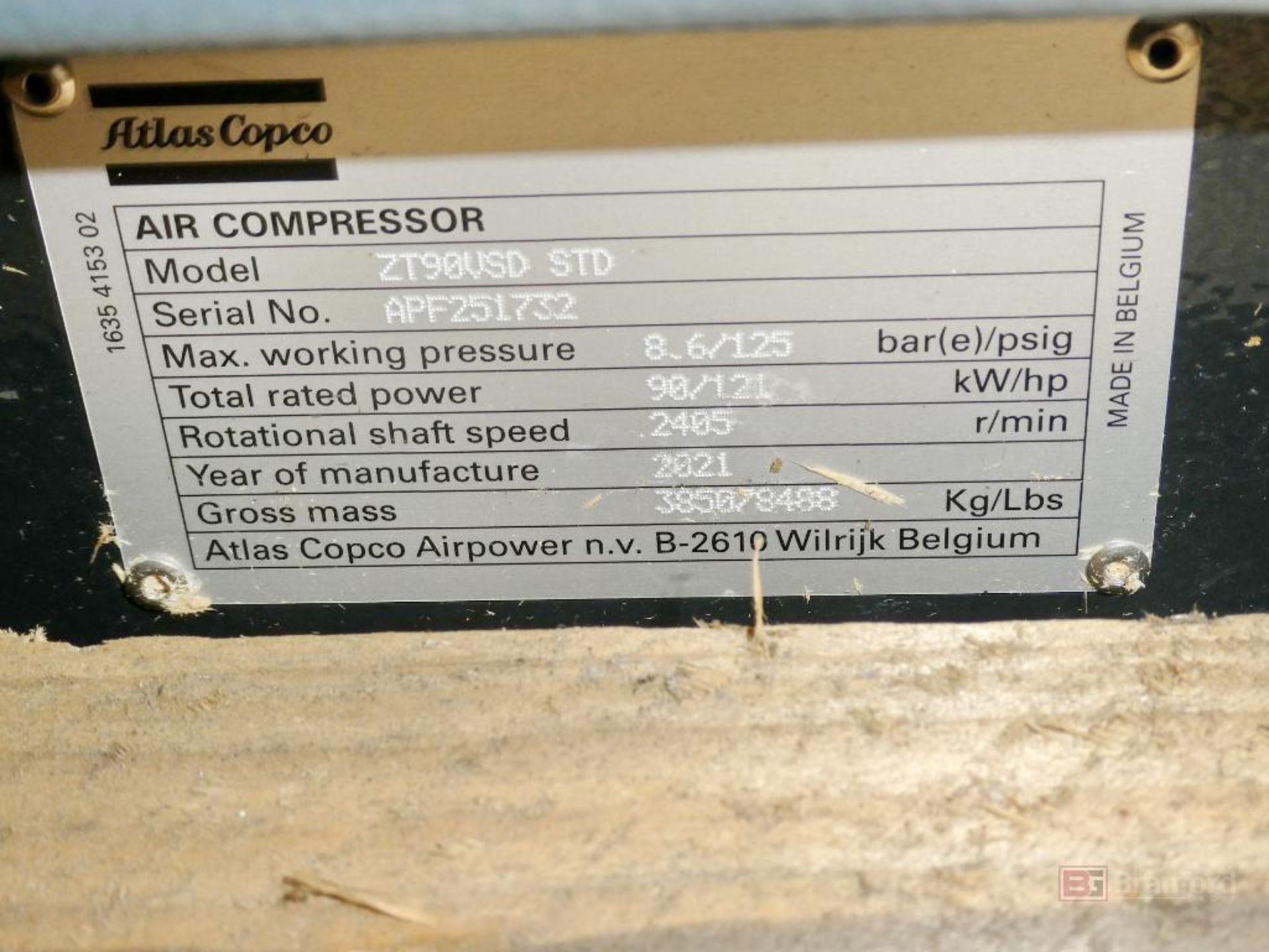 2021 Atlas Copco Model ZT90VSD STD, Rotary Screw Air Compressor - Image 6 of 6