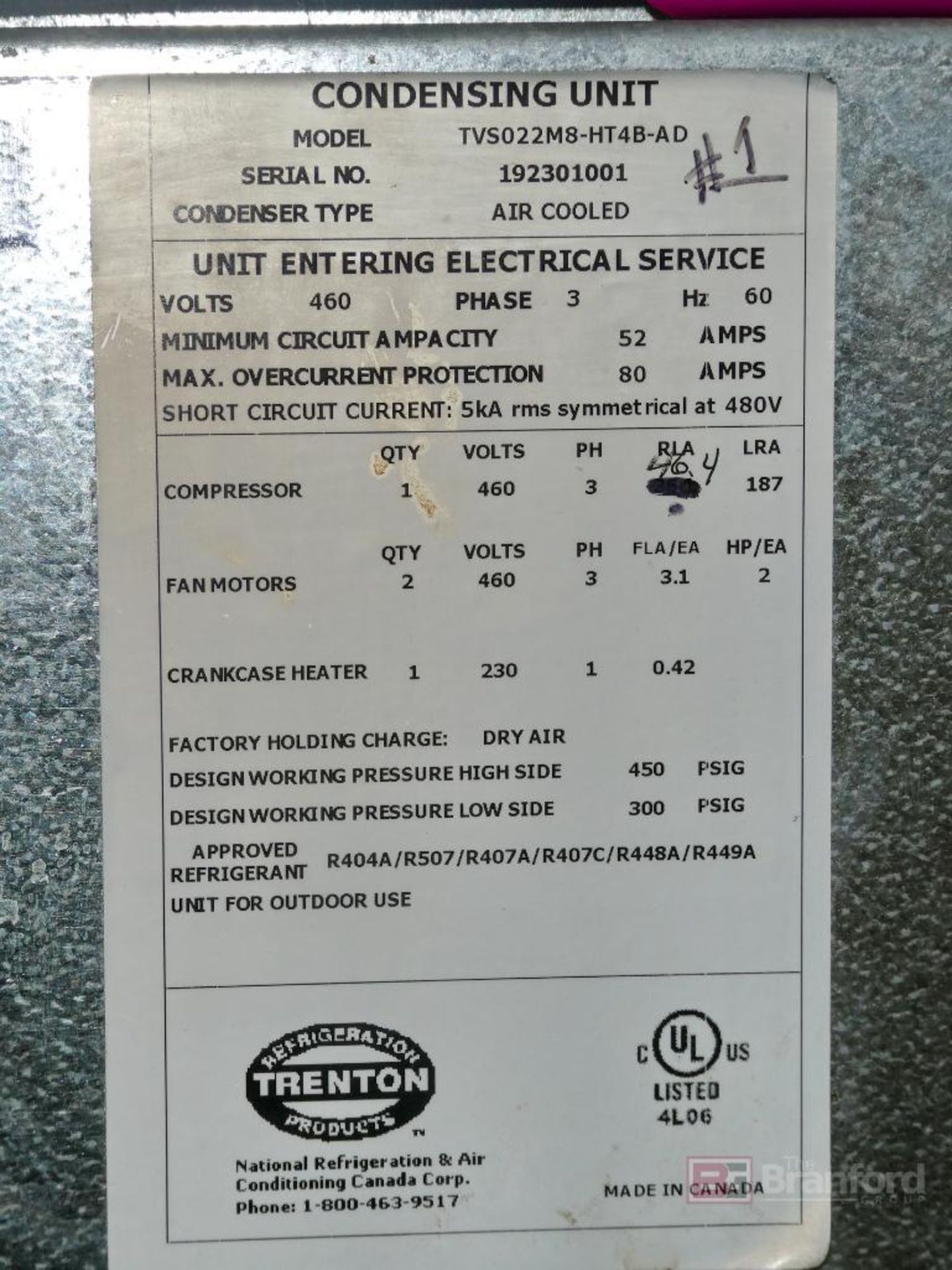 Trenton Model TVS022M8-HT4B-AD, Air Cooled Condensing Unit - Image 9 of 10