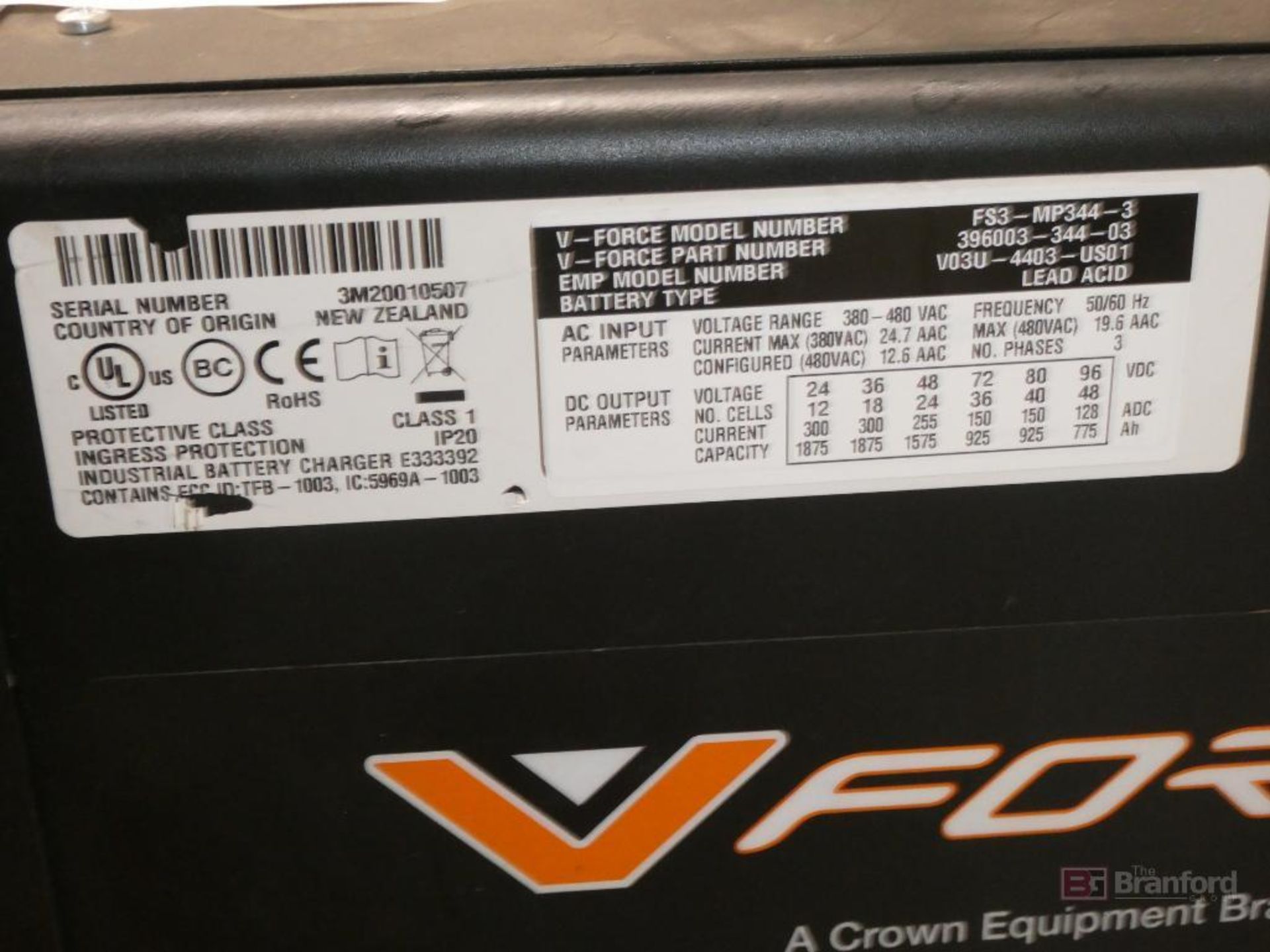 V-Force Model FS3-MP344-3, Forklift Multi-Voltage Battery Charger - Image 3 of 3