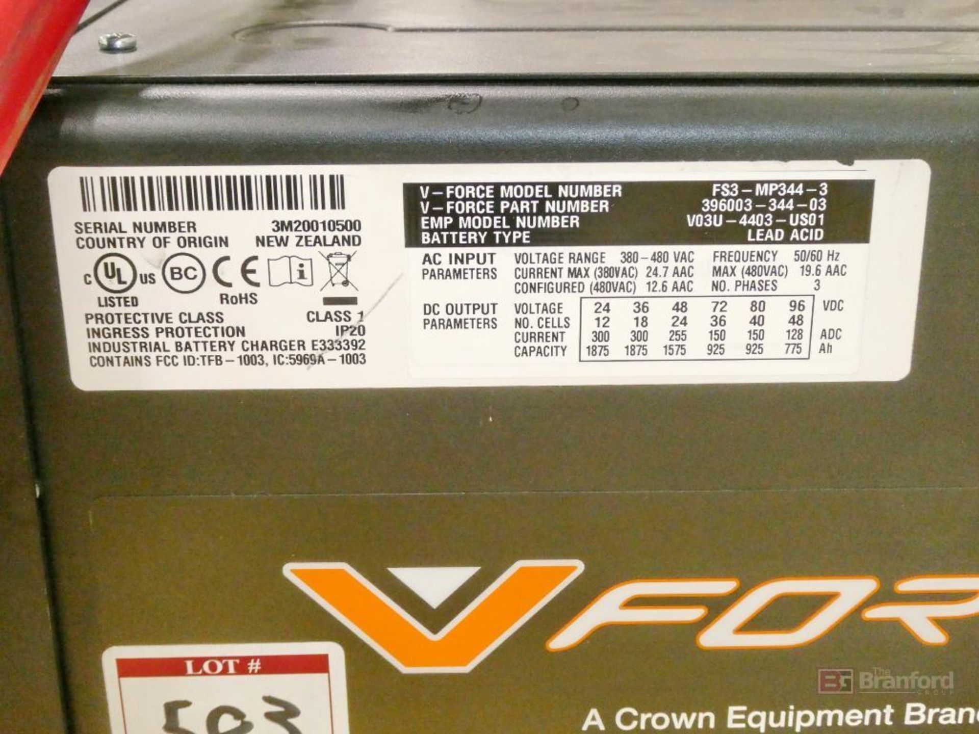 V-Force Model FS3-MP344-3, Forklift Multi-Voltage Battery Charger - Image 6 of 6