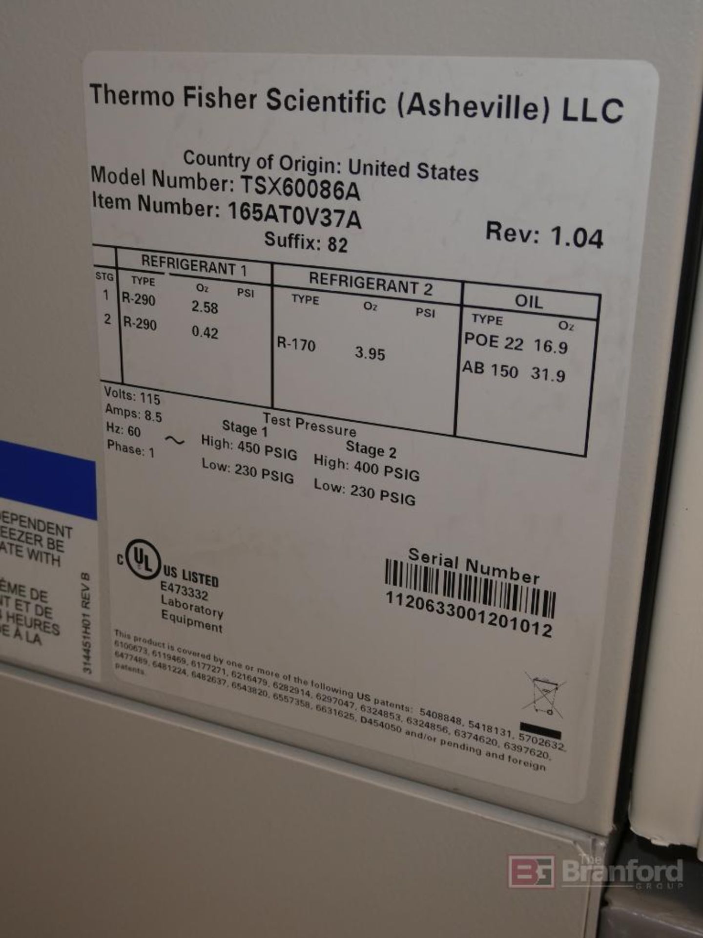 ThermoFisher Scientific Model TSX60086A, TSX Series Ultra-Low Single Door Freezer - Image 6 of 7