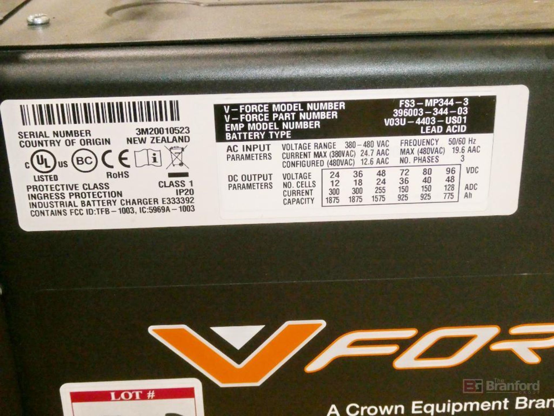 V-Force Model FS3-MP344-3, Forklift Multi-Voltage Battery Charger - Image 4 of 4