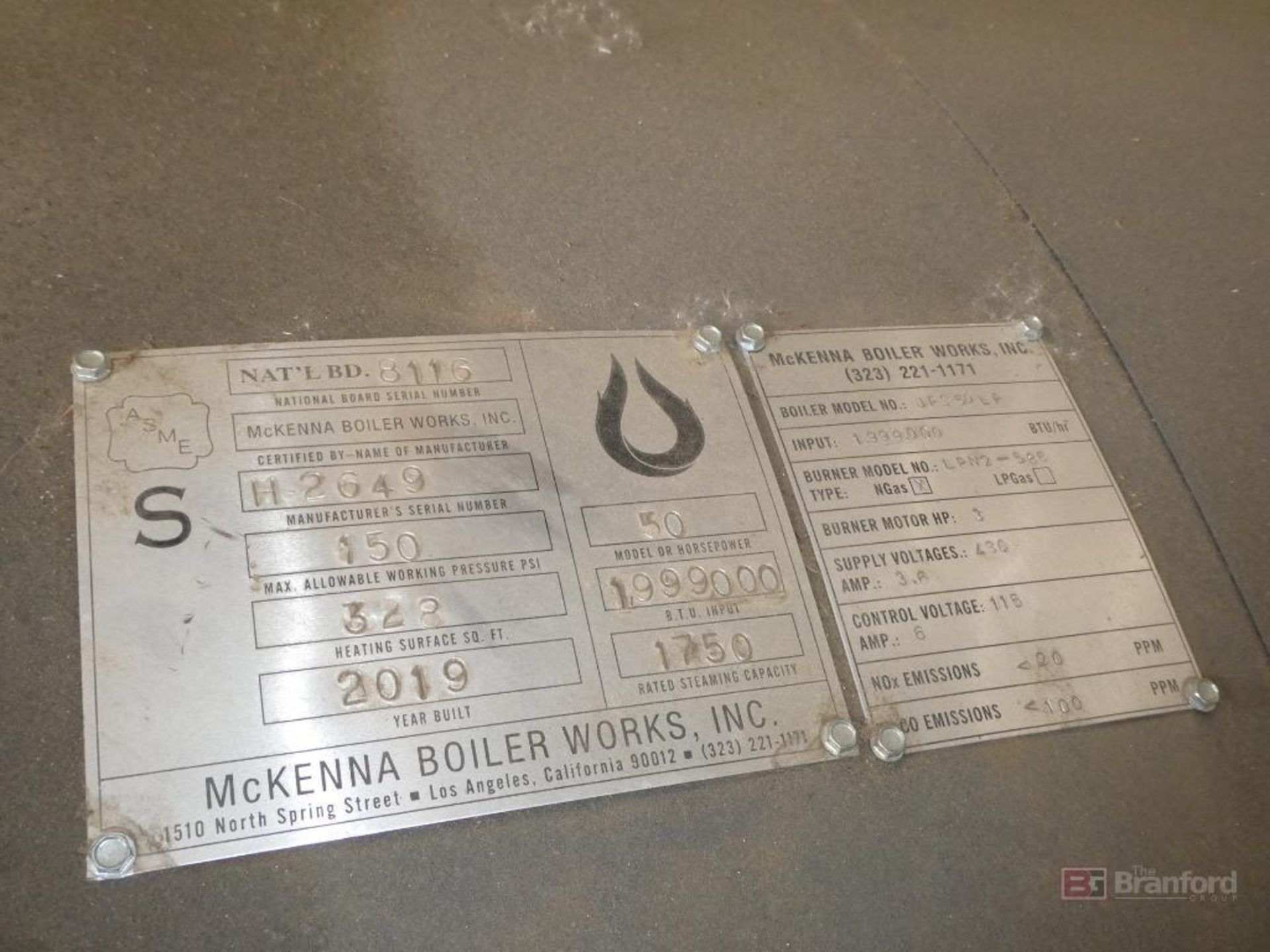 McKenna Boilers Model JFS50LF, 50HP High Pressure Steam Boiler - Image 7 of 12