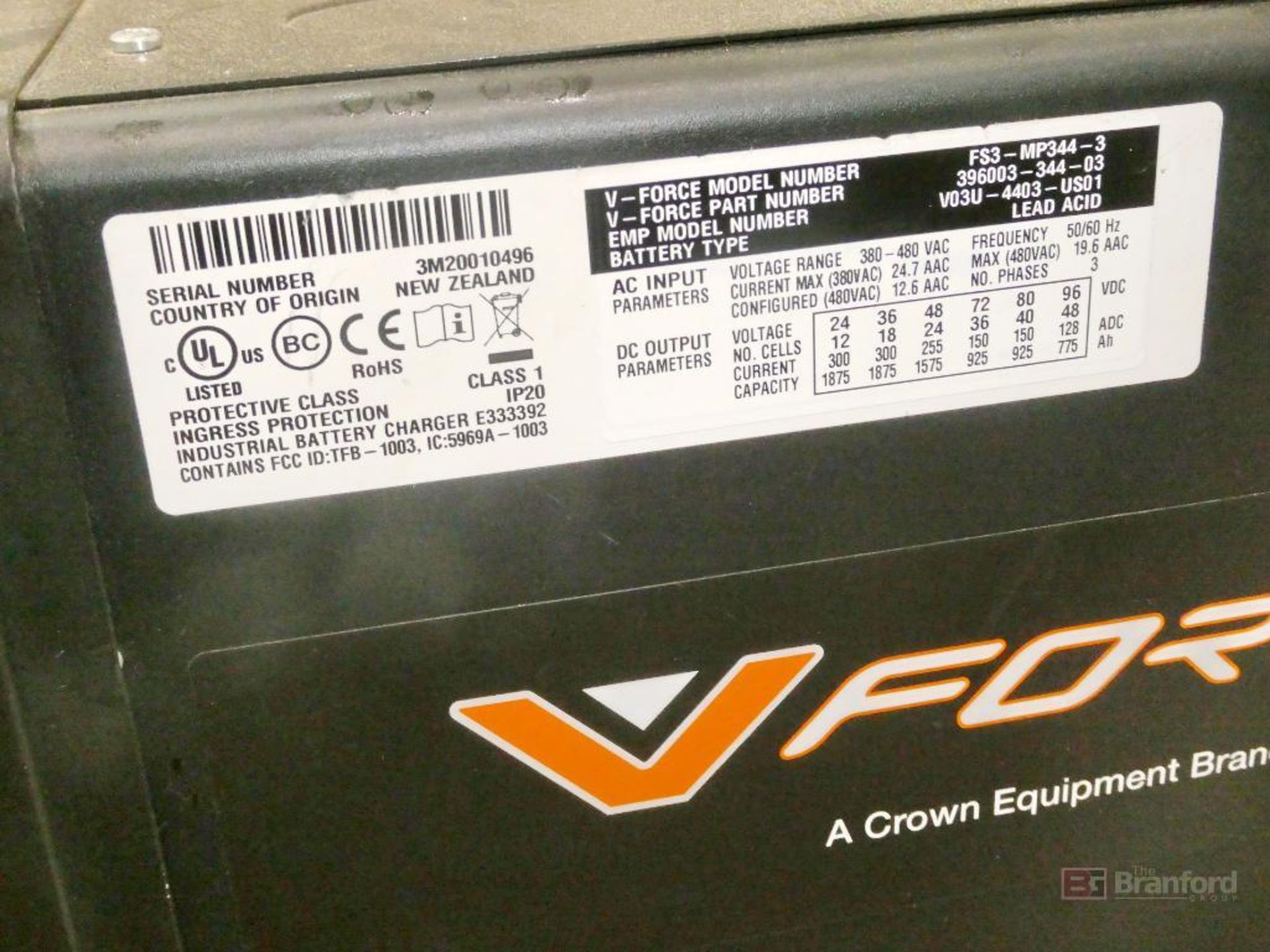 V-Force Model FS3-MP344-3, Forklift Multi-Voltage Battery Charger - Image 3 of 4