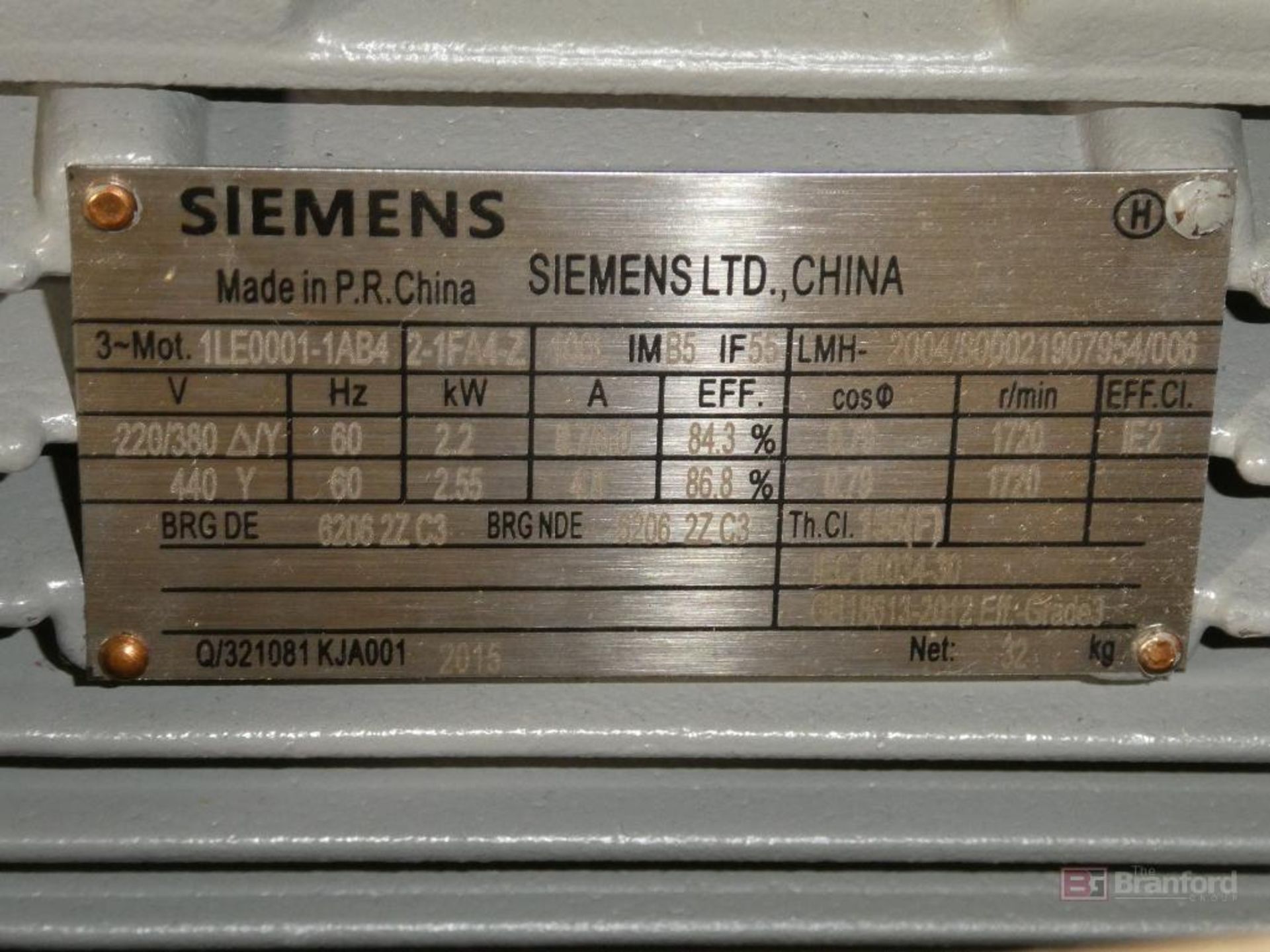 Siemens Model 1LE0001-1AB42-1FA4-Z100L-B5, Motor - Image 3 of 7