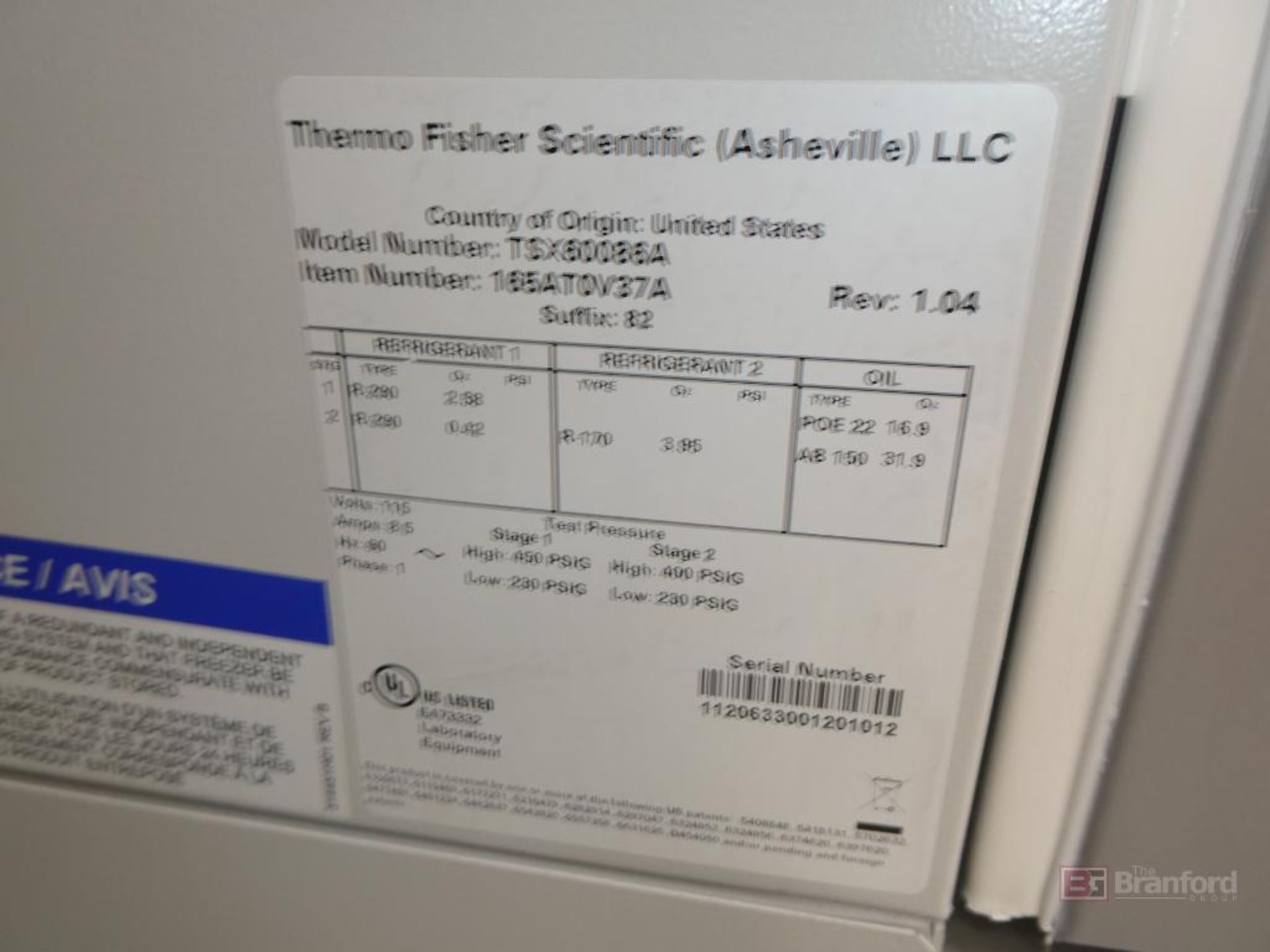 ThermoFisher Scientific Model TSX60086A, TSX Series Ultra-Low Single Door Freezer - Image 7 of 7