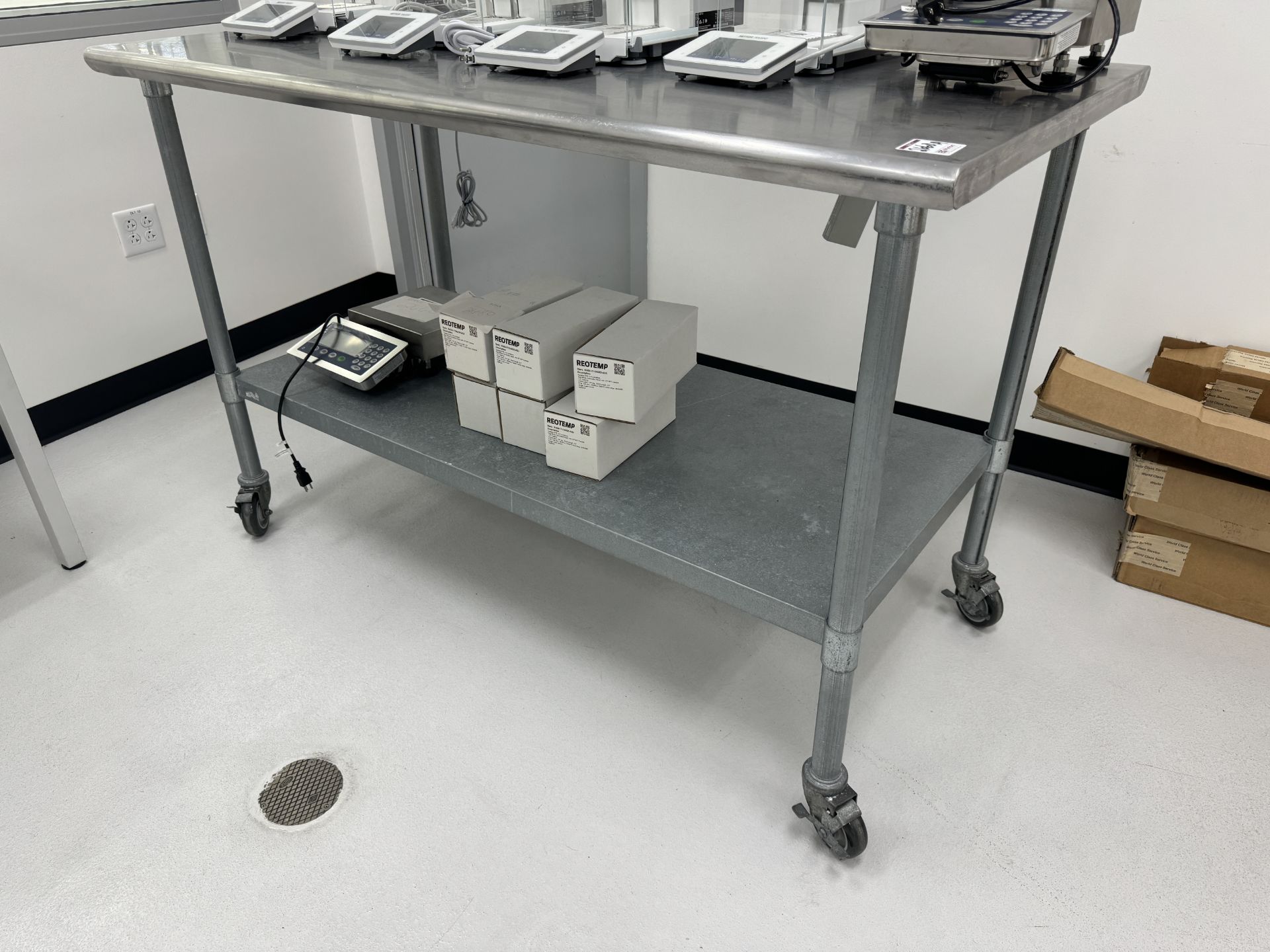 SS lab bench on casters, 2-tier - no contents