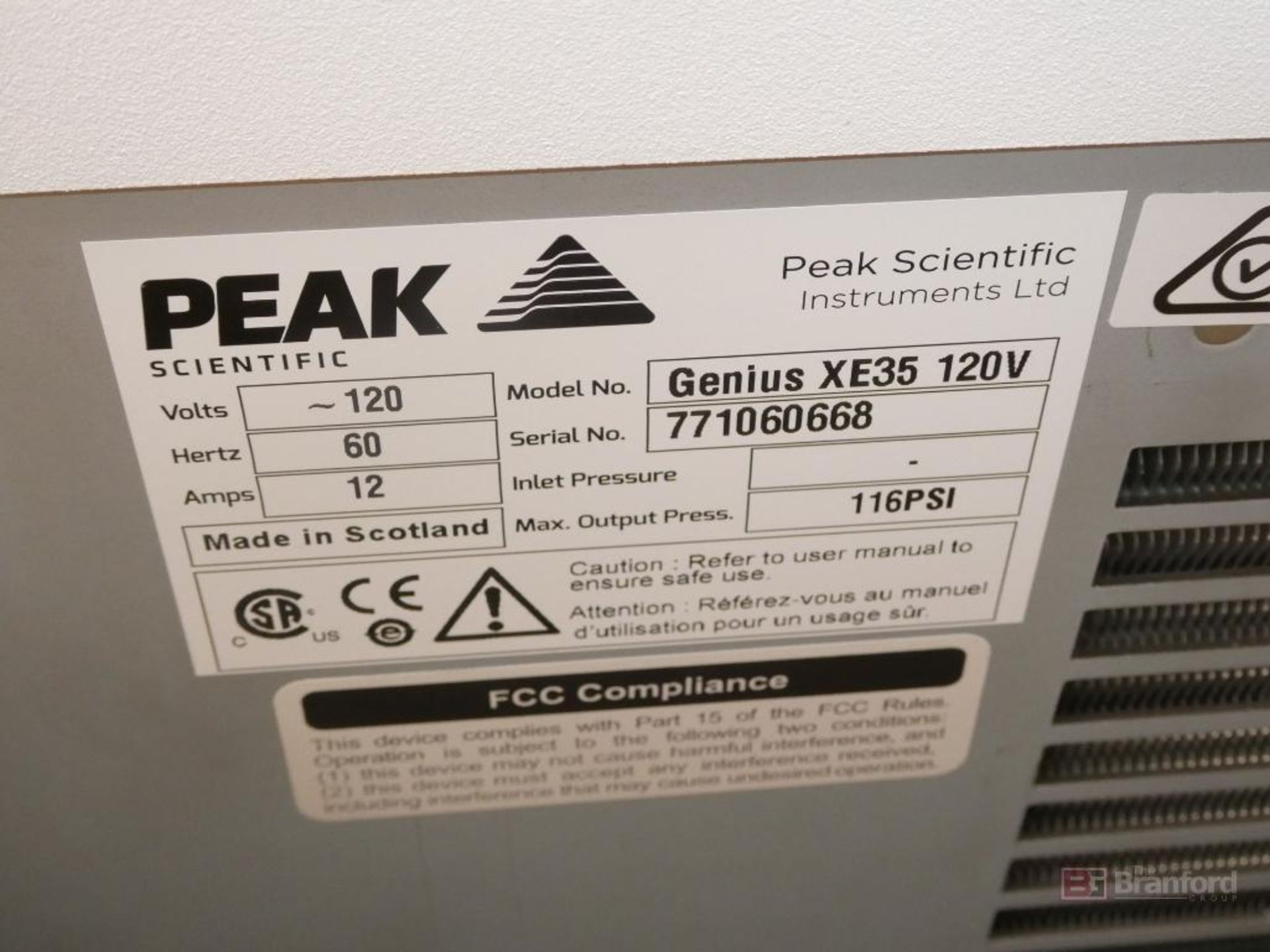 Peak Scientific Model XE35, Nitrogen Gas Generator - Image 5 of 5