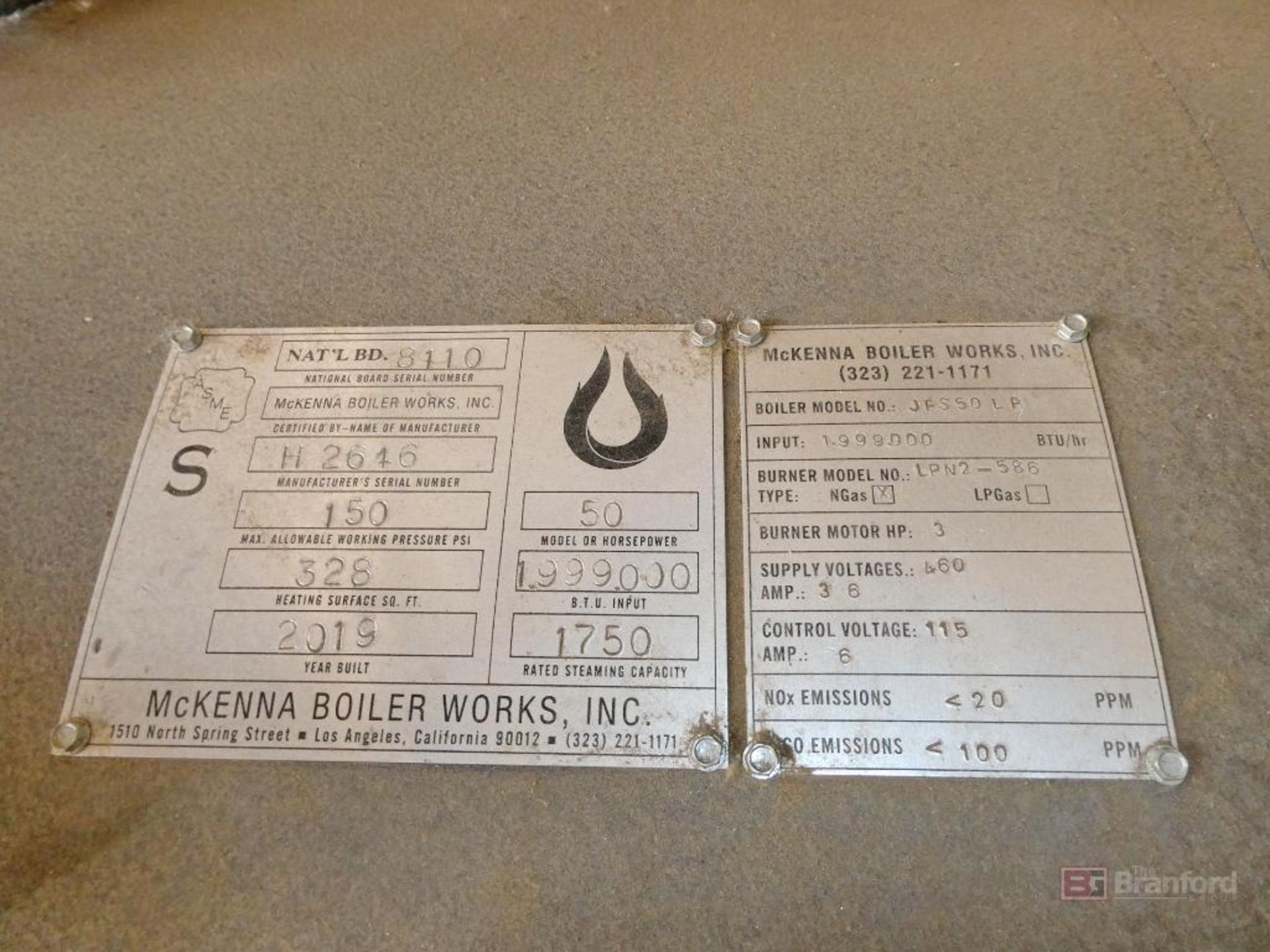 McKenna Boilers Model JFS50LF, 50HP High Pressure Steam Boiler - Image 9 of 12