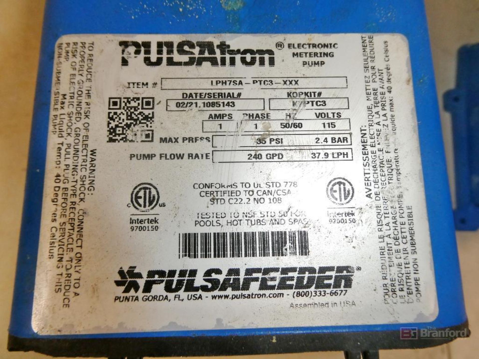 (2) Pulsafeeder Model Pulsatron, Electronic Metering Pump - Image 3 of 6