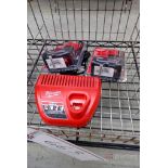(2) Milwaukee M12 Red Lithium XC6.0 Batteries, (1) Charger