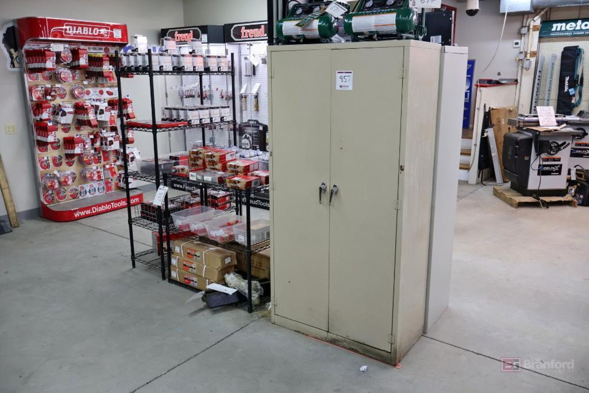Assorted Wire Racks, Two-Door Metal Storage Cabinets