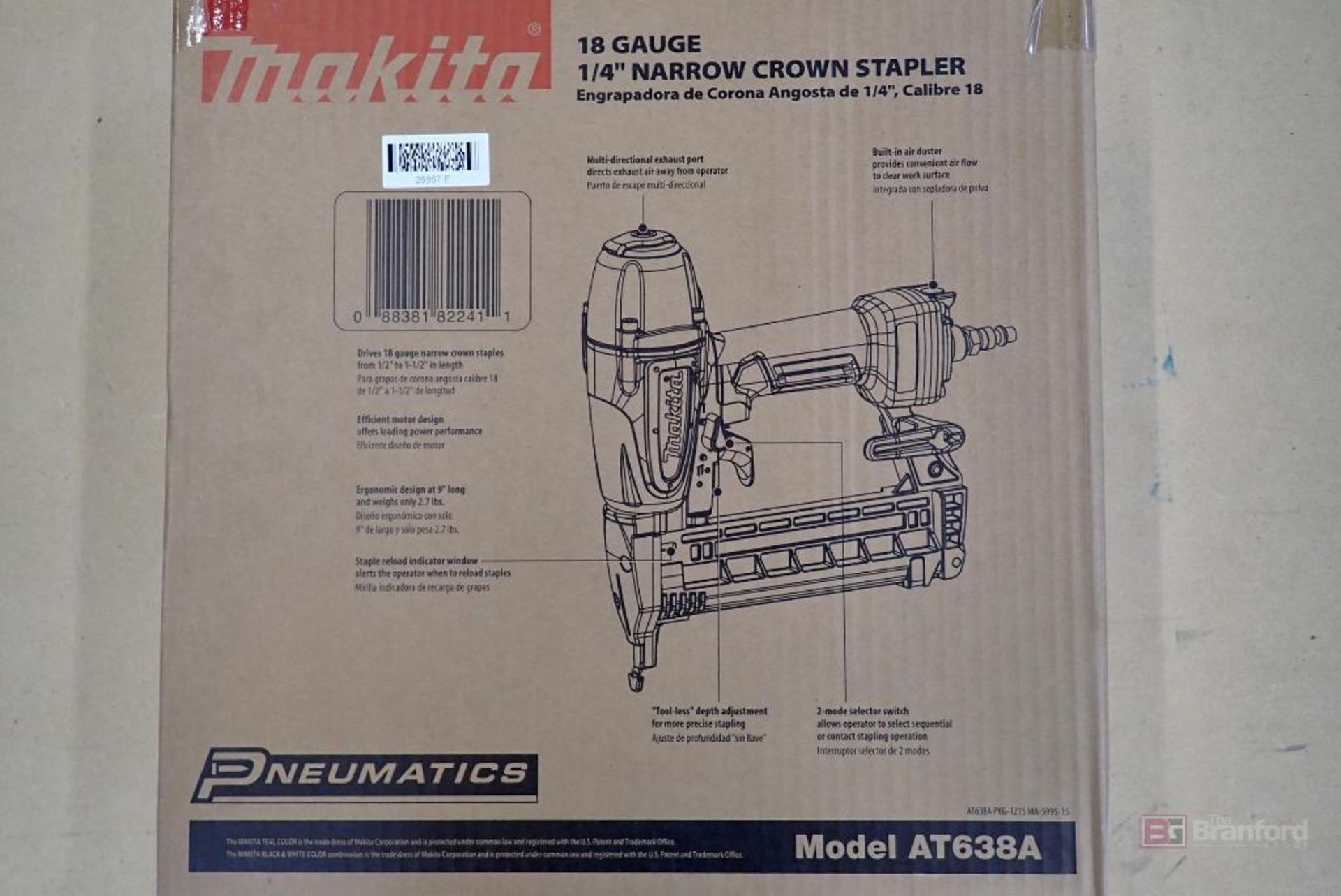 Makita AT638A 18 Gauge, 1/4" Narrow Crown Pneumatic Stapler - Image 4 of 5