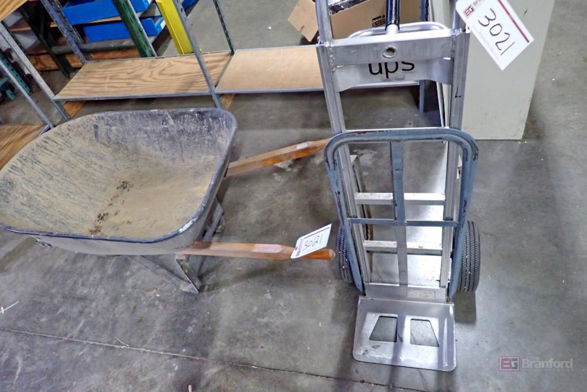 (1) Aluminum Handtruck, (1) Wheelbarrow