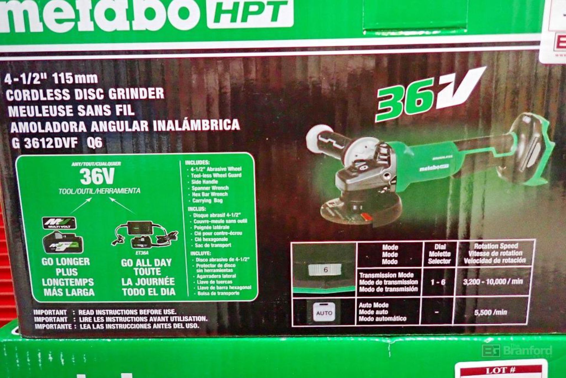 Metabo HPT G 3612DVF Q6 4-1/2" 115mm Cordless Disc Grinder - Image 4 of 5