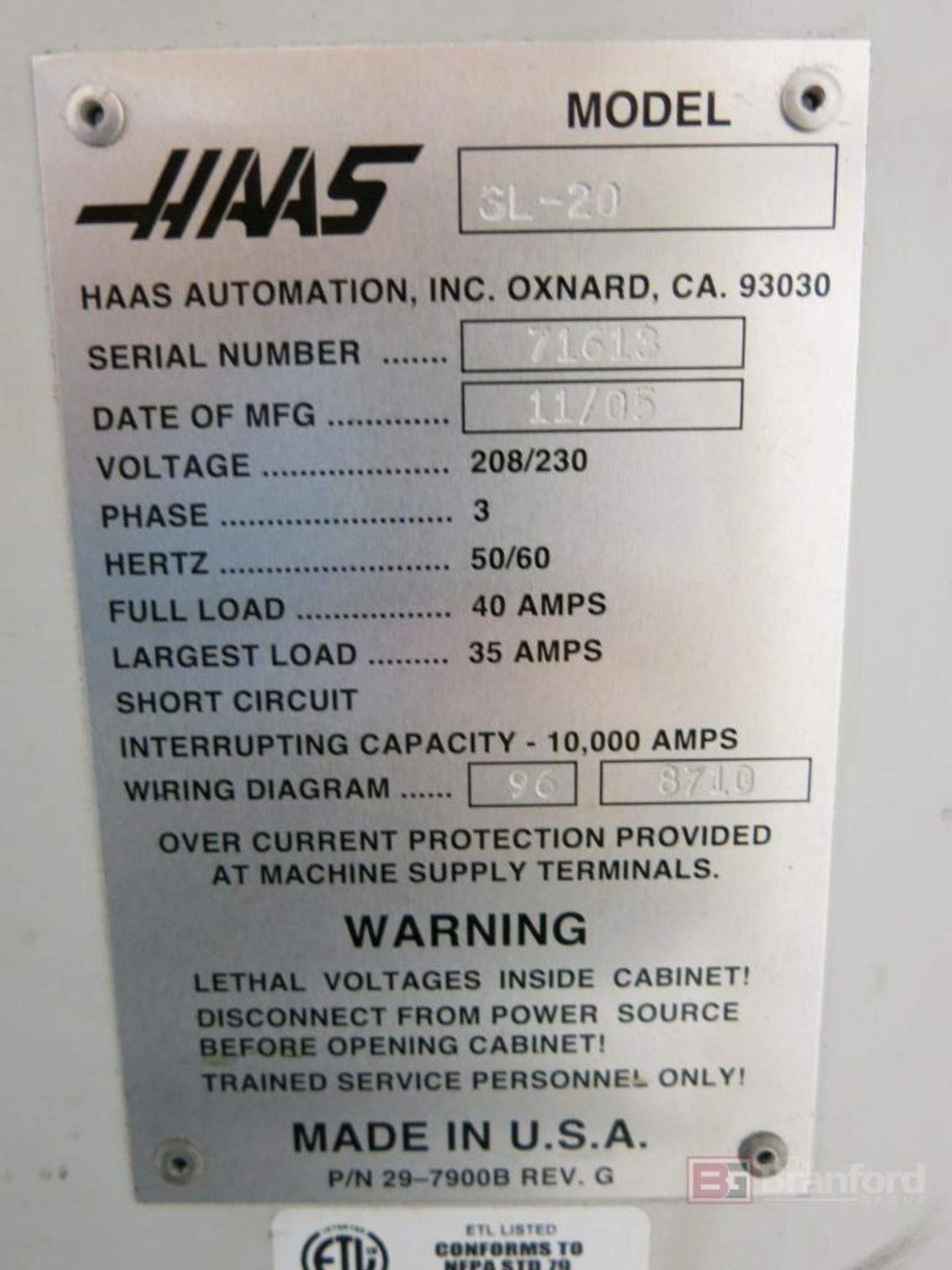 Haas Model SL-20 CNC Turning Center/Lathe - Image 13 of 13