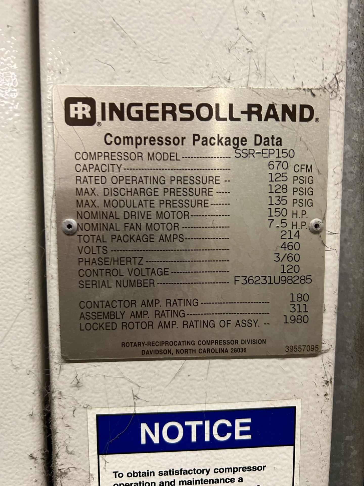 Ingersoll Rand 150-HP Air Compressor Model SRR-EP150 - Image 3 of 9