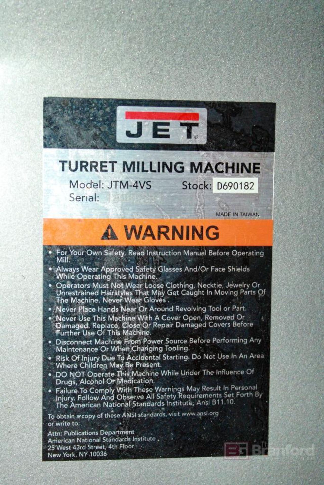 Jet JTM-4VS Turret Milling Machine - Image 7 of 8