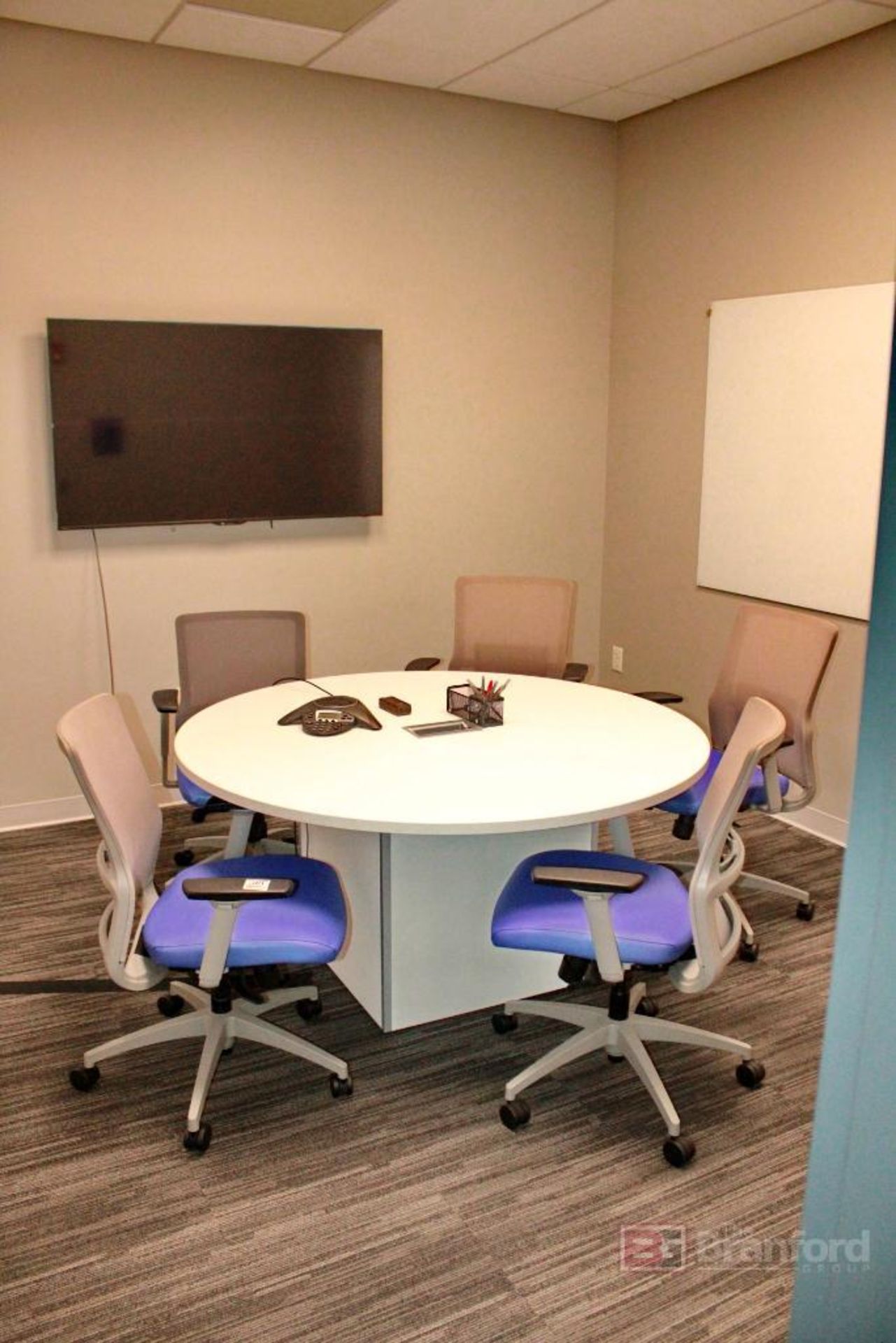 Office Area, Round Table, (5) Chairs, White Board, & Sharp Flatscreen TV - Image 2 of 4
