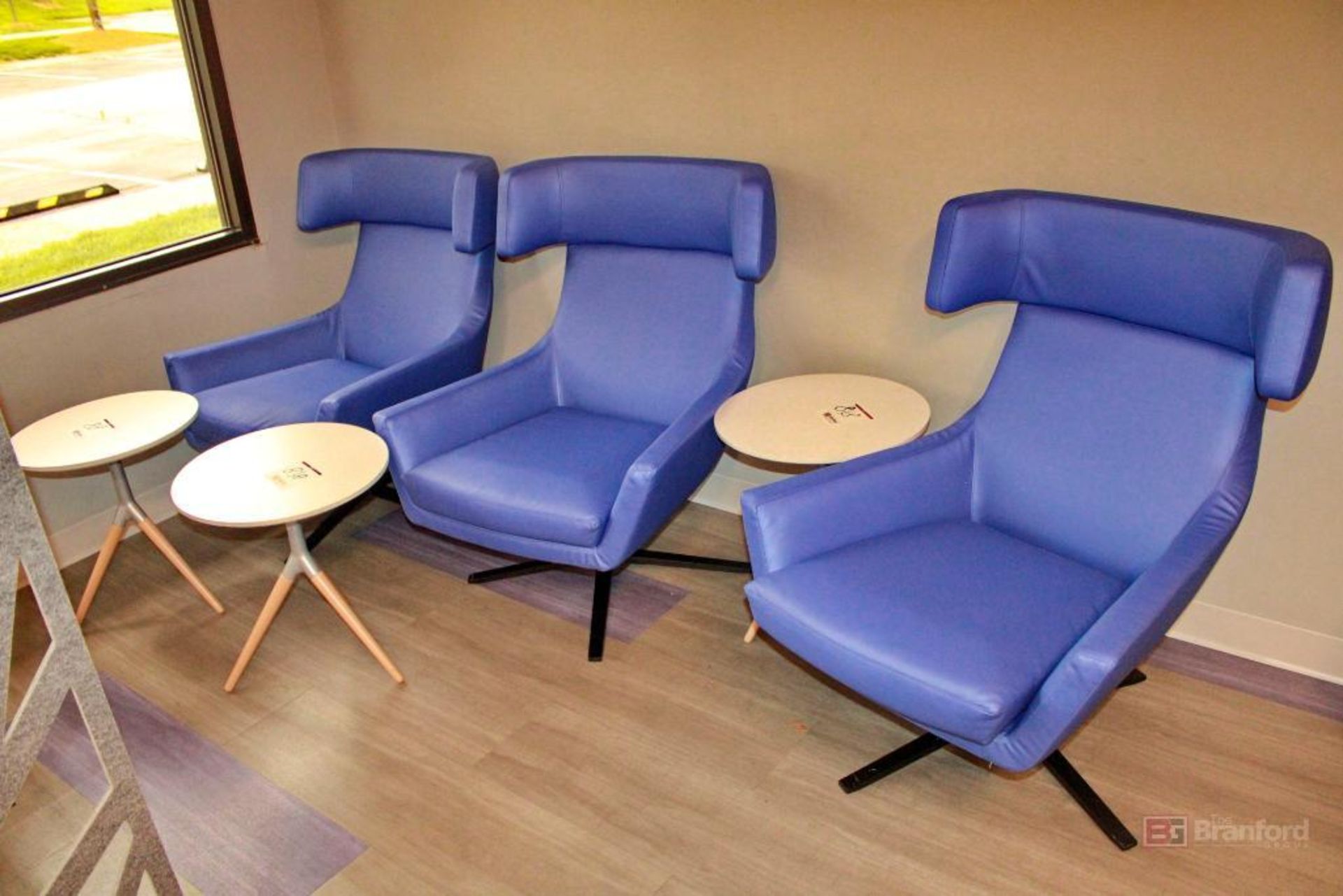 (3) Lounge Chairs & (3) Small Round Tables