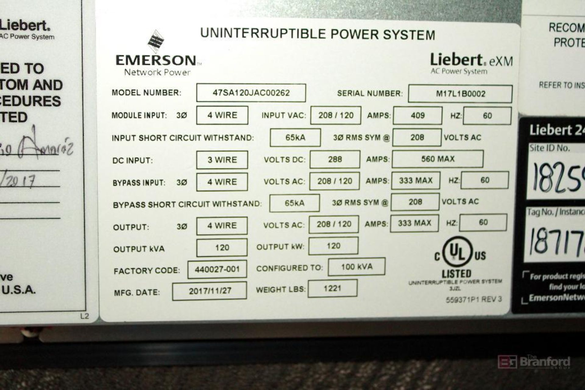 Vertiv Emerson Libert EXM, Battery Back Up System, Touch Screen Control - Image 5 of 5