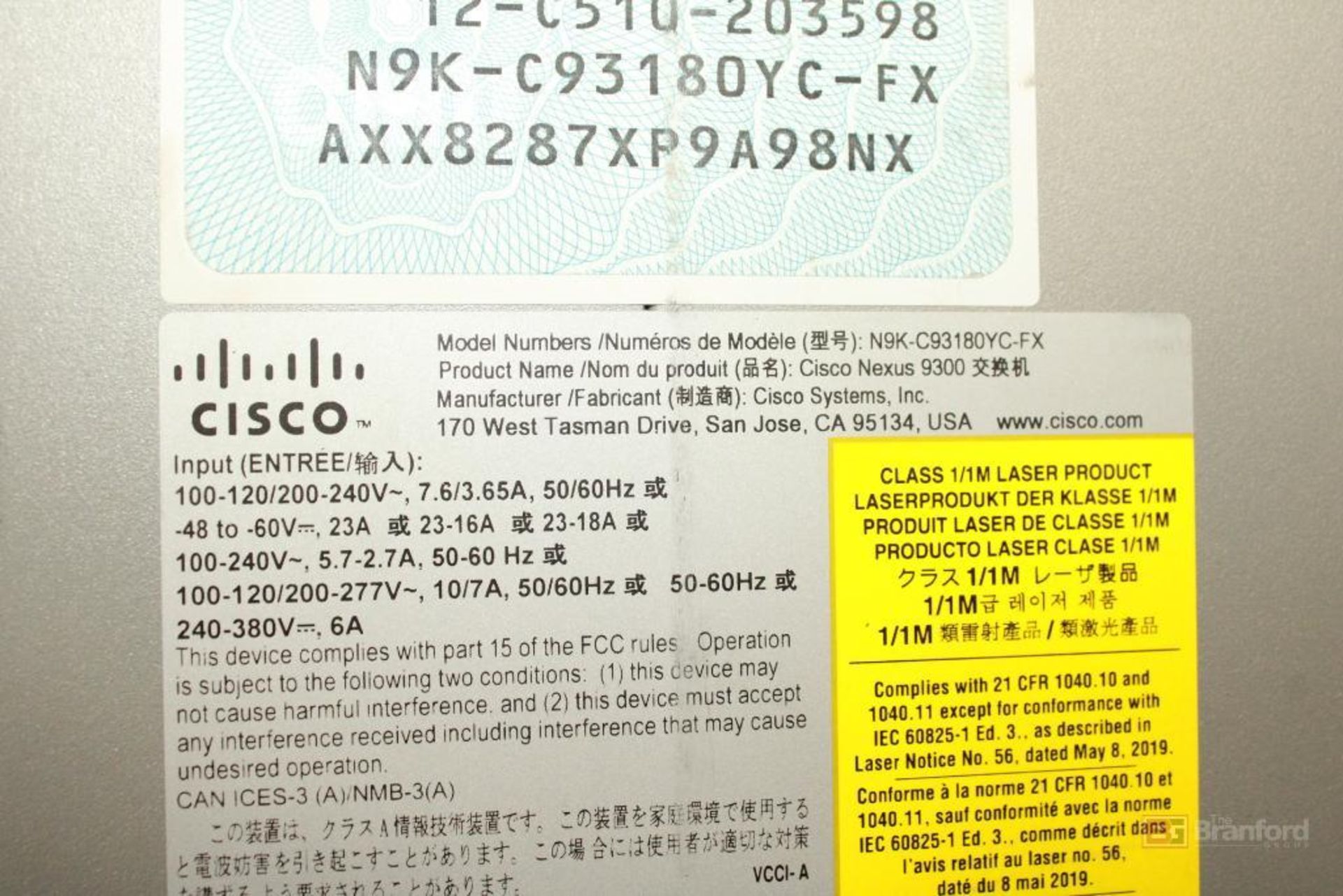 (3) Cisco N9K-C93180YC-FX Nexus 9300 Switch, Cisco Gigabit Ethernet - Image 4 of 4