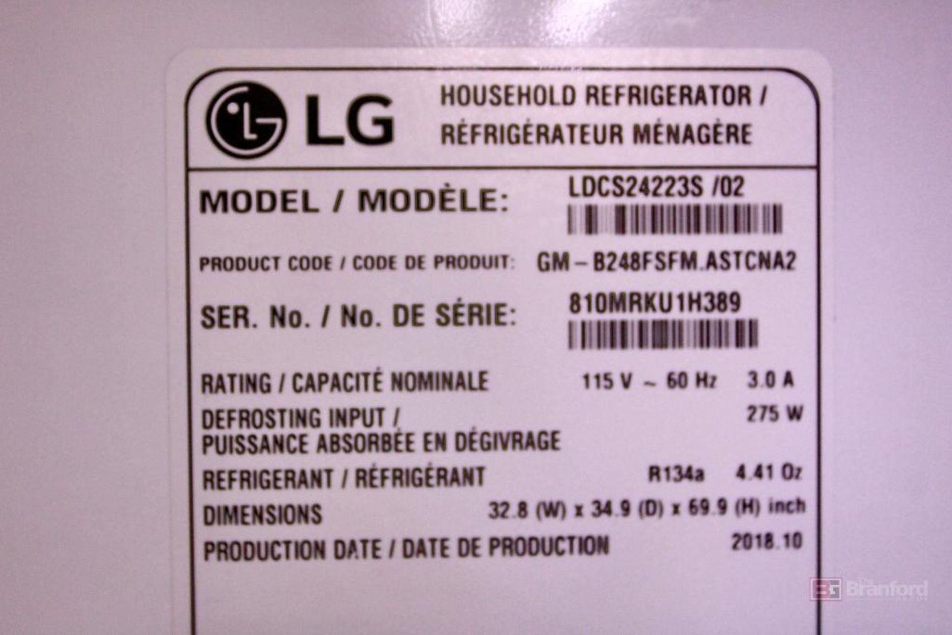 LG Refrigerator Model LDCS24223S - Image 3 of 3