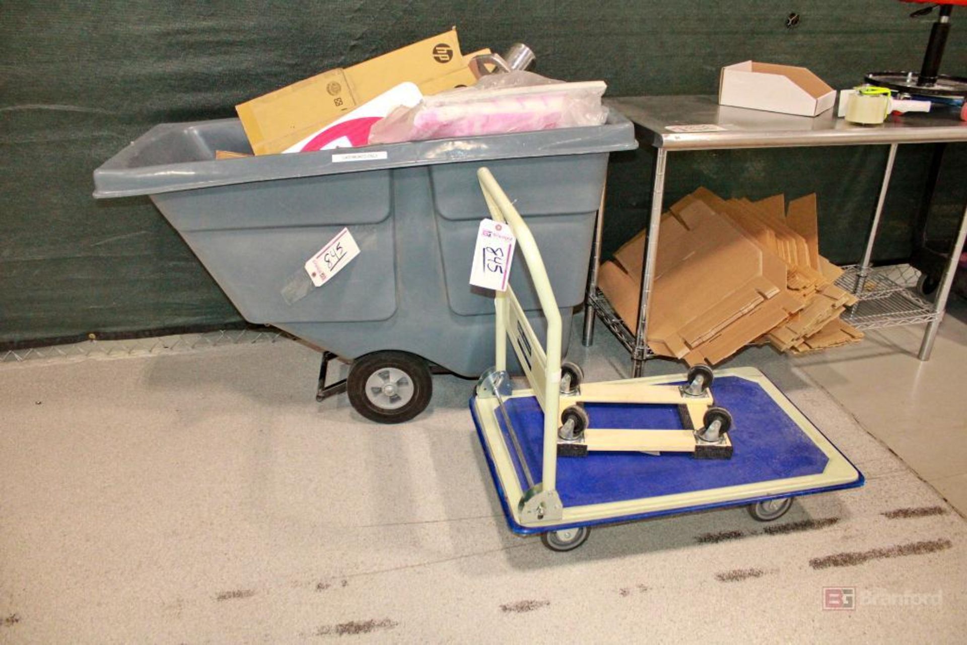 (2) Carts, & Stainless Table & Rolling Trash Can Hopper - Image 2 of 3