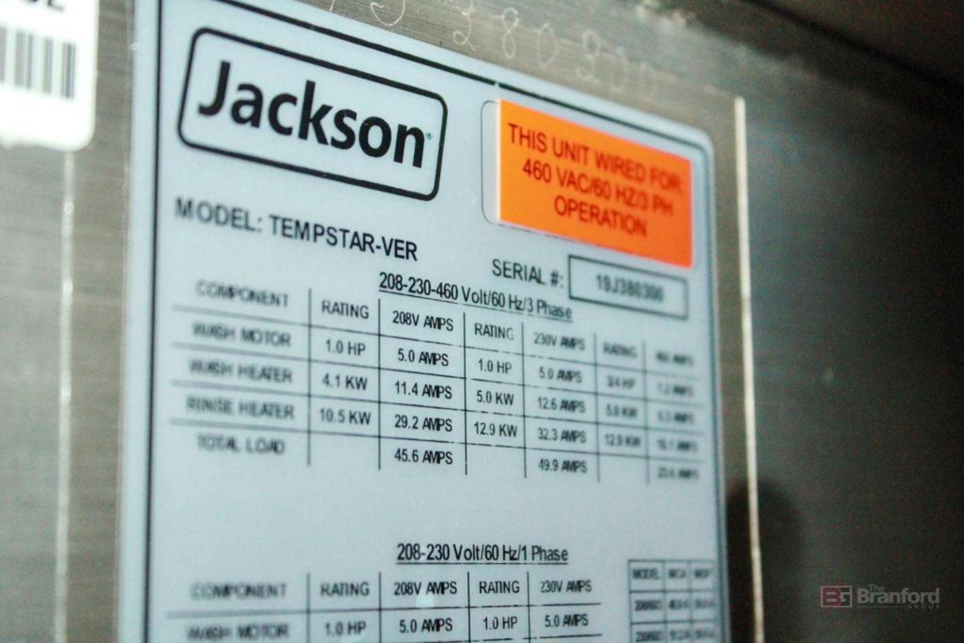 Jackson TEMPSTAR Commercial Dishwasher Model Tempstar-VER - Image 8 of 10