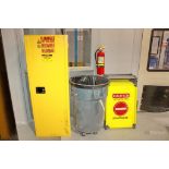Flammable Cabinet, Restricted Area Barrier Signs, & Garbage Can