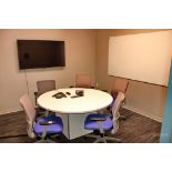 Office Area, Round Table, (5) Chairs, White Board, & Sharp Flatscreen TV