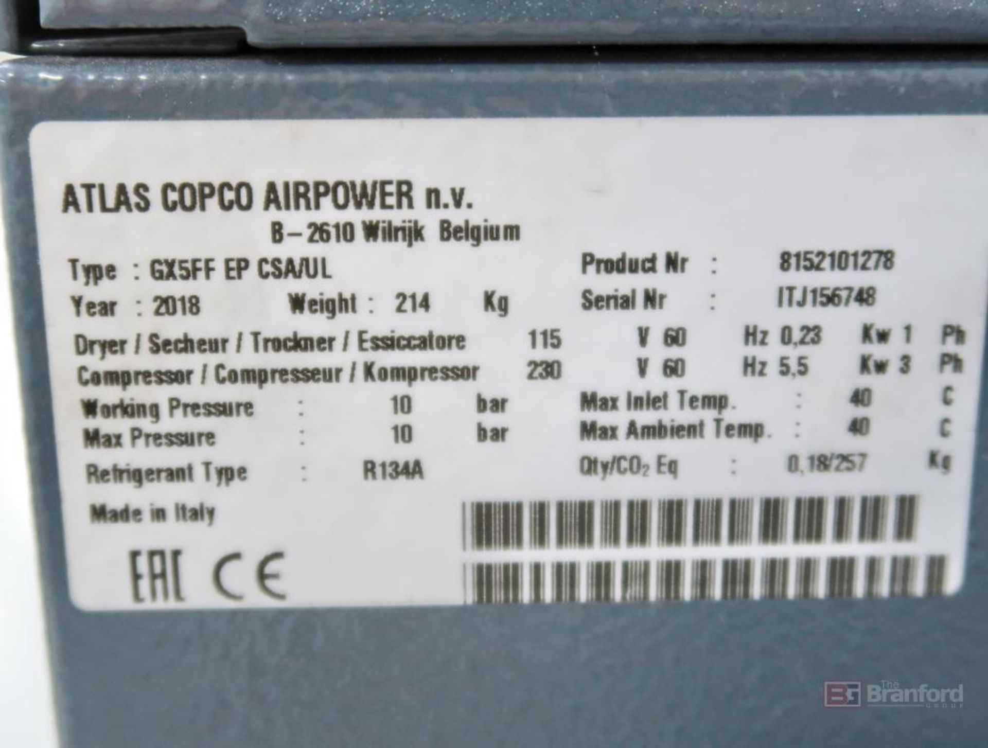 Atlas Copco GX5FF Airpower Air Compressor (2018) - Image 6 of 6