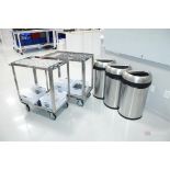 (2) Stainless Steel Cart & (3) Stainless Steel Garbage Cans