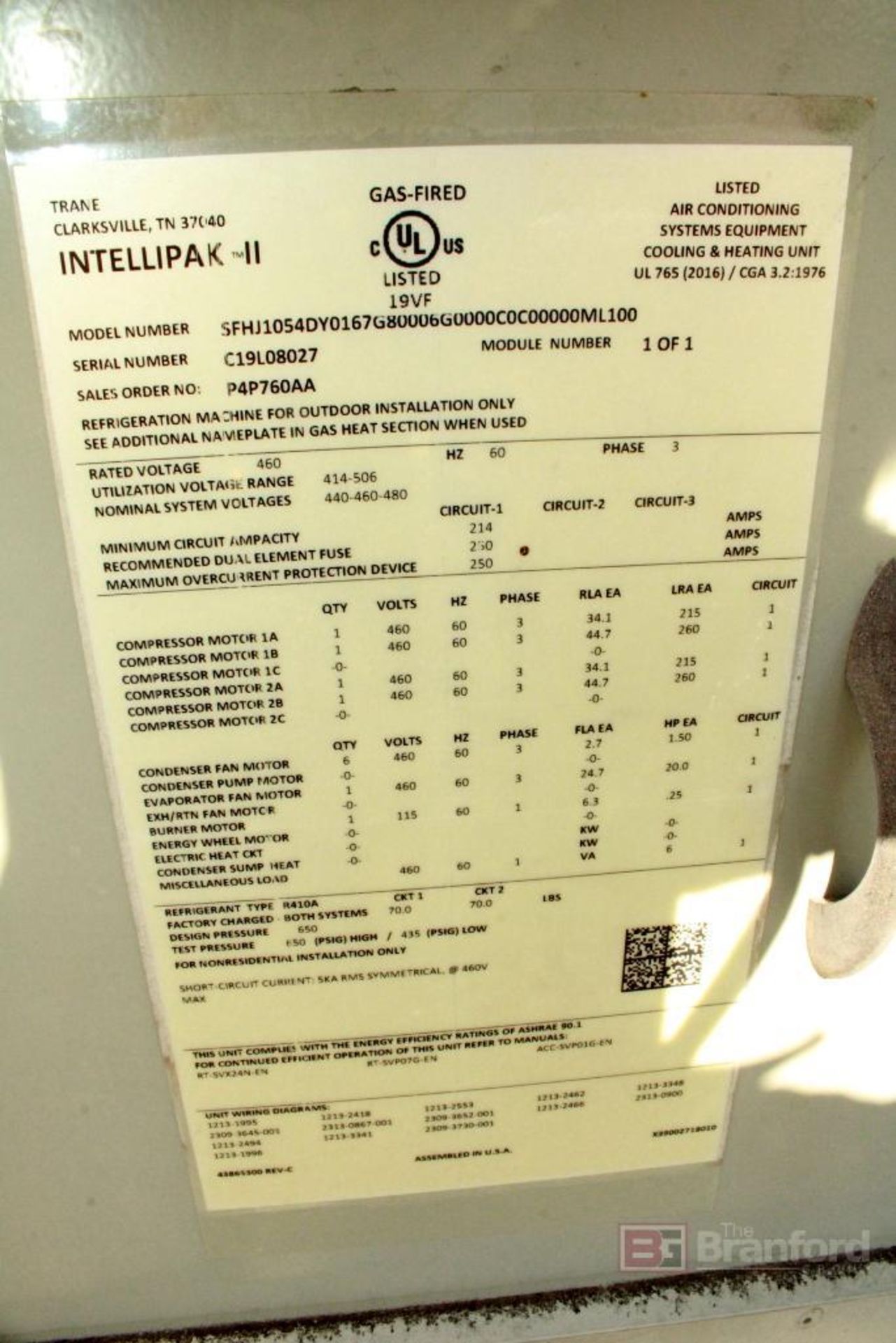 Trane Intellipak-II Self-contained Natural Gas-Fired 105-Ton HVAC System, (2019) - Bild 16 aus 28