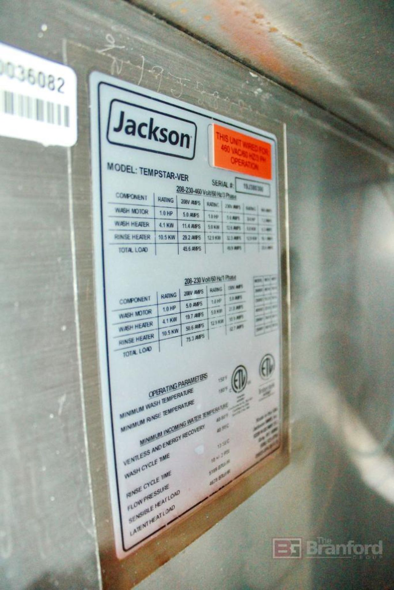 Jackson TEMPSTAR Commercial Dishwasher Model Tempstar-VER - Image 5 of 10